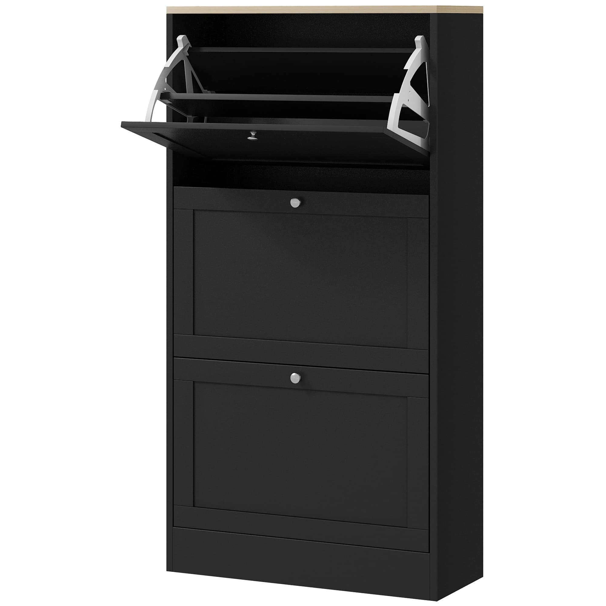HOMCOM Meuble à chaussures style scandinave 3 portes abattants 18 paires de chaussures 60 x 23,5 x 115 cm noir aspect bois