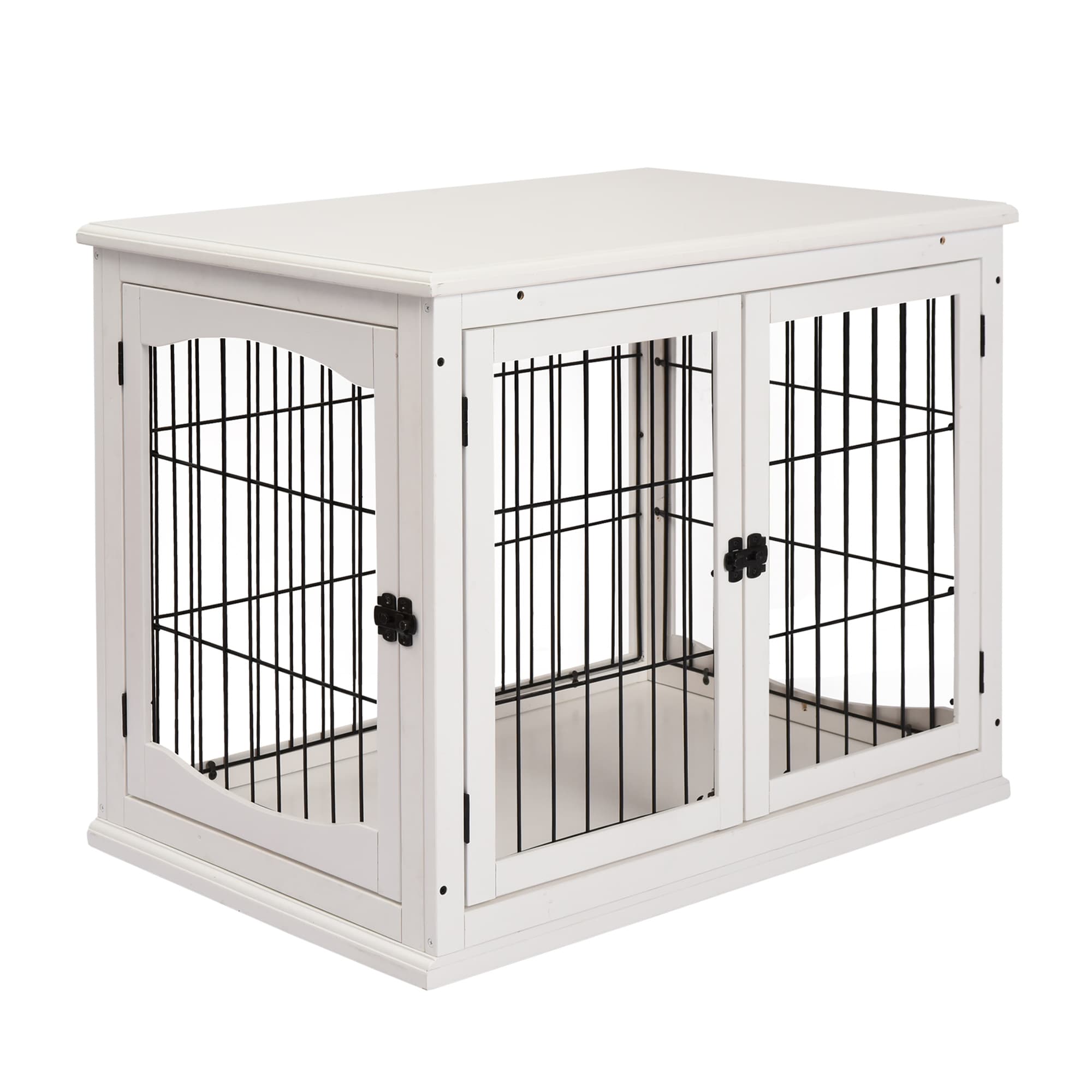 PawHut Cage pour Chien avec 2 Portes Verrouillables Design Moderne Base Surélevée contre L'humidité et du Froid 58 5 x 81 x 66 cm Blanc aosom france