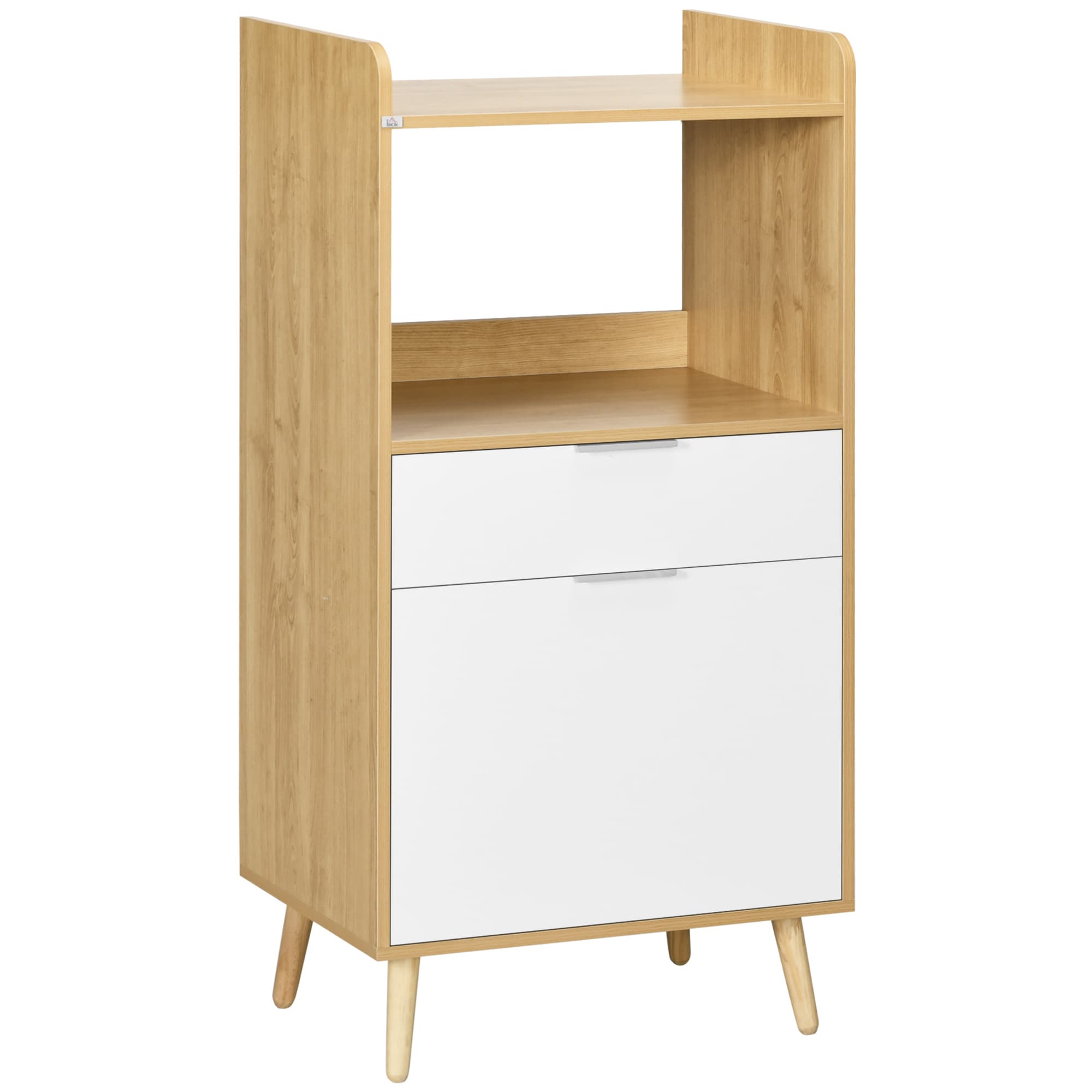 HOMCOM Meuble desserte de cuisine pour micro-ondes avec placard tiroir étagère réglable 58 x 40 x 118 cm naturel et blanc