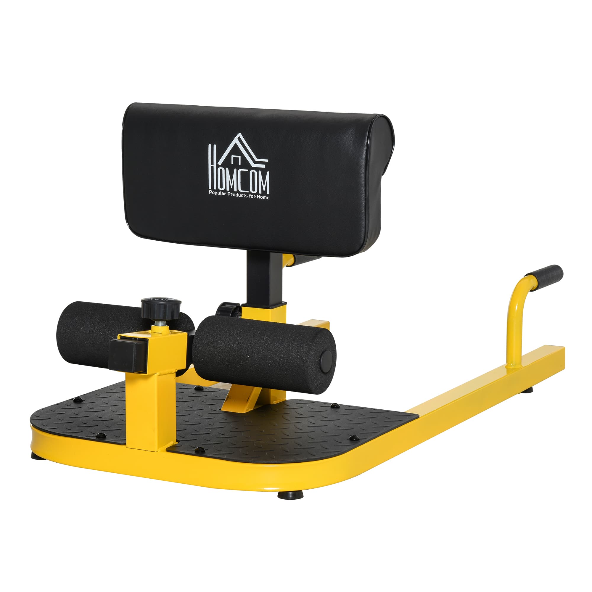 HOMCOM Banc à squat sissy squat réglable Repose-pieds antidérapants acier 97L x 50l x 45,5-57,5H cm jaune noir