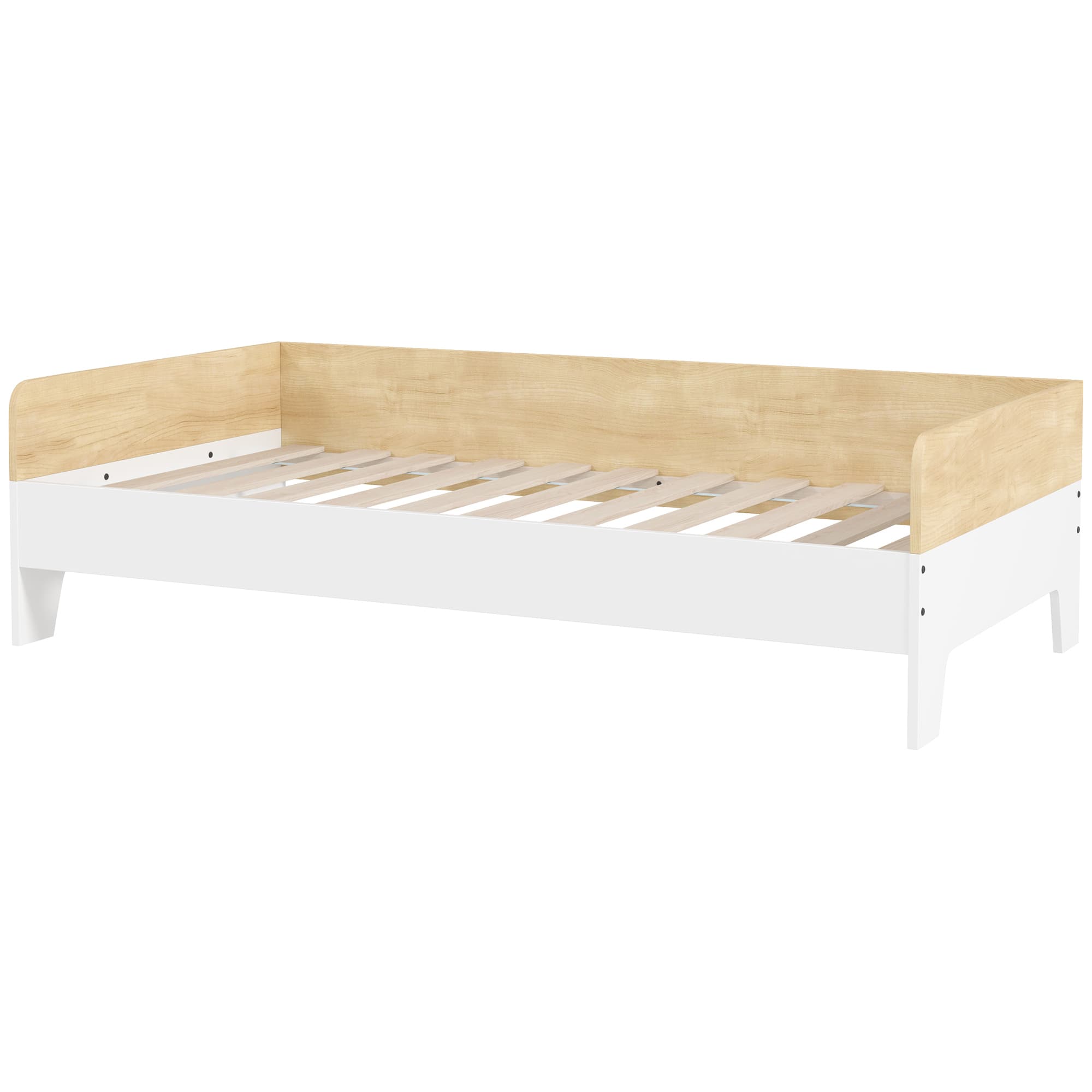 AIYAPLAY Lit enfant lit avec sommier à lattes avec panneaux latéraux élevés conception basse en bois 143,5 x 74 x 40 cm blanc