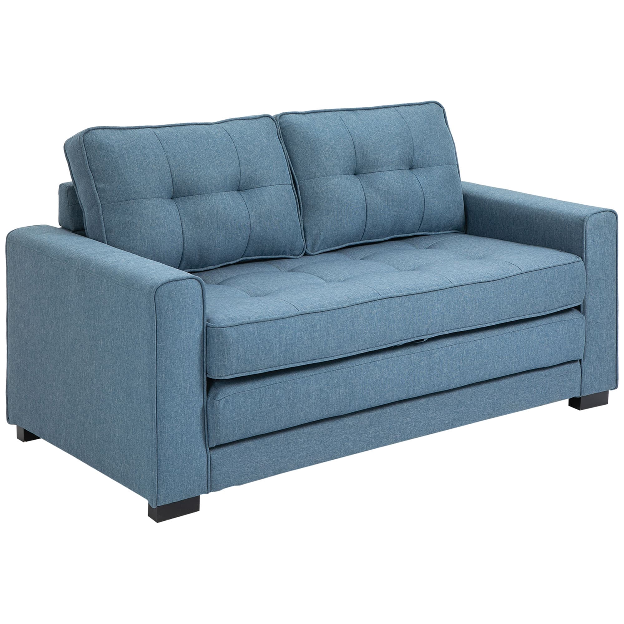 HOMCOM Canapé droit convertible 2 places - dossier capitonné - 147,5 x 75 x 85 cm - bleu