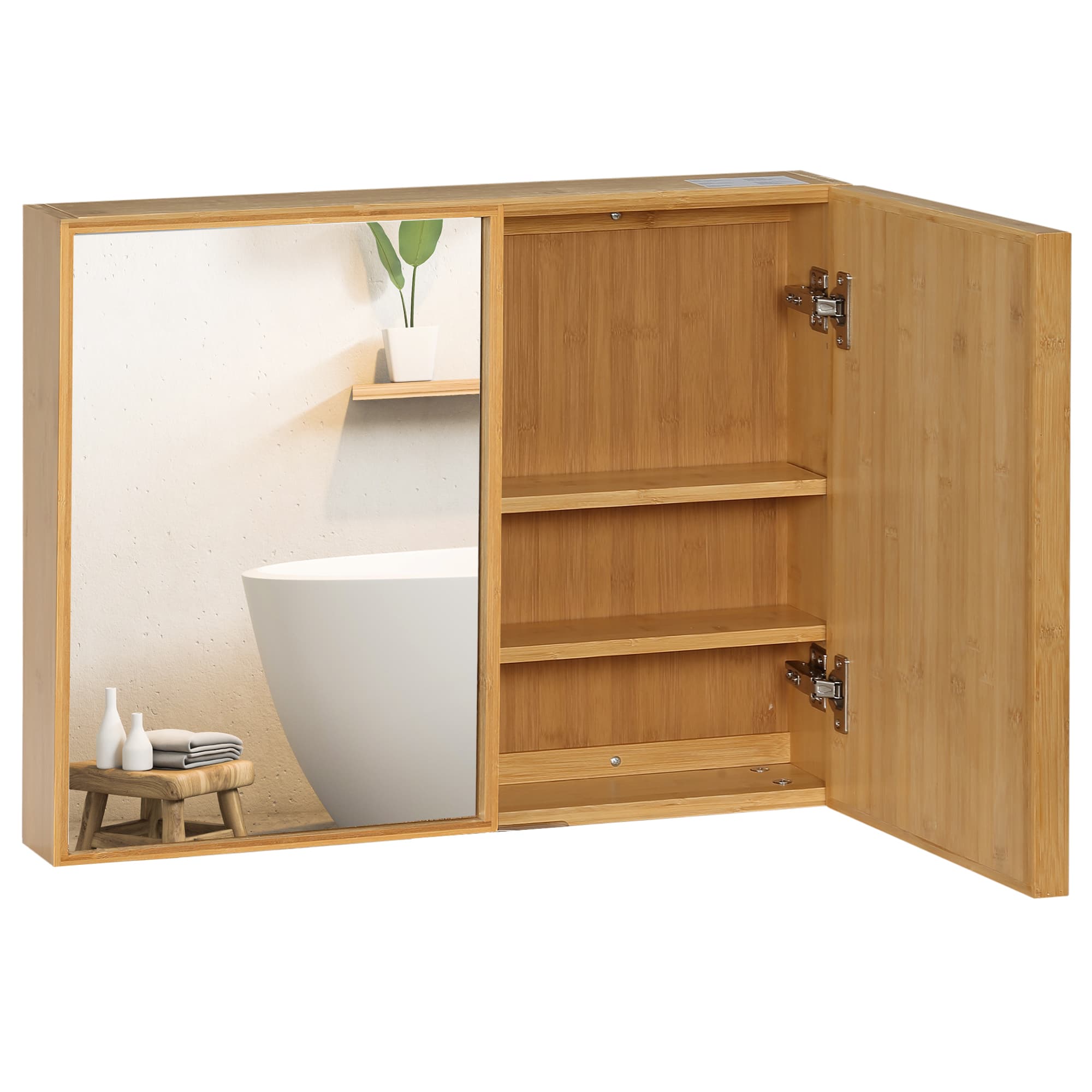 kleankin Armoire murale de salle de bain meuble de salle de bain avec miroirs et 2 portes en bambou 65,2 x 14 x 50 cm Aosom France
