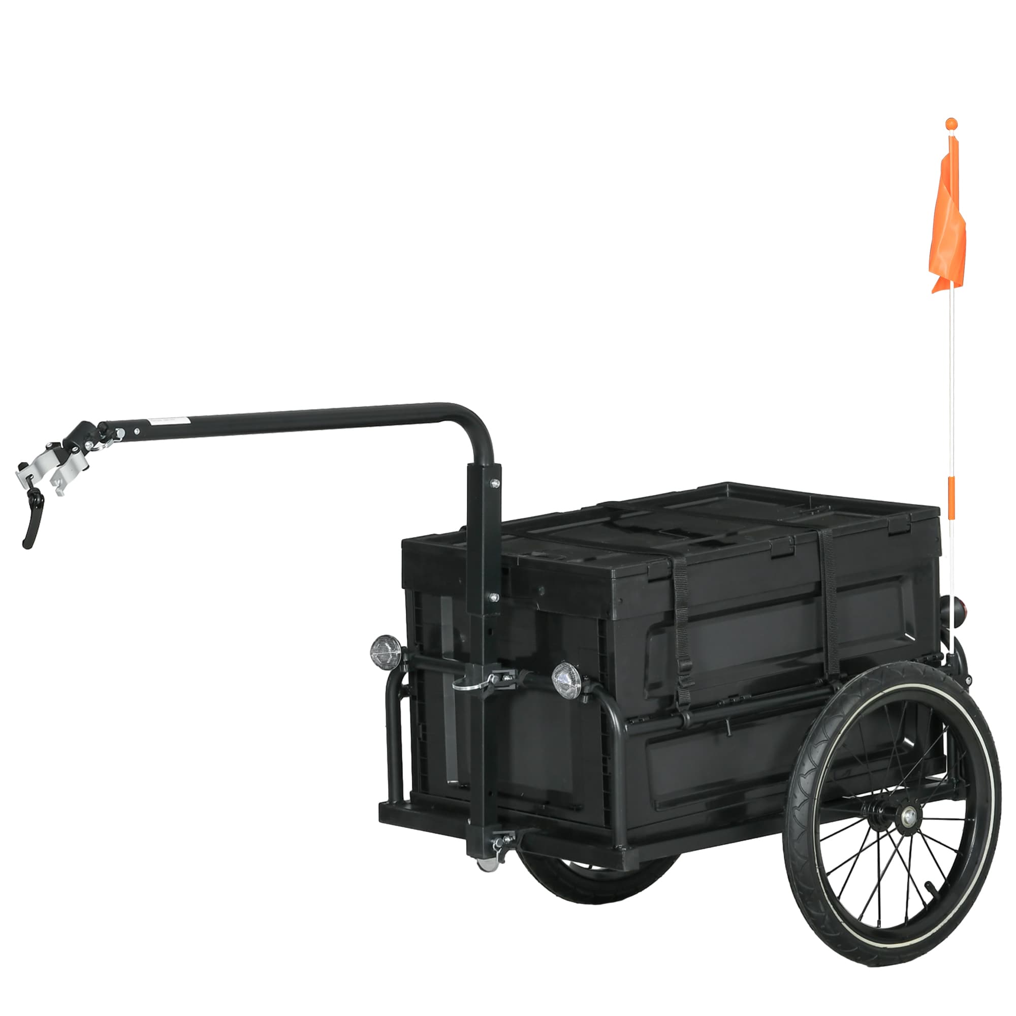 HOMCOM Remorque à vélo avec coffre de rangement amovible et pliable de 65L, réflecteurs de sécurité, charge max. 40KG, noir