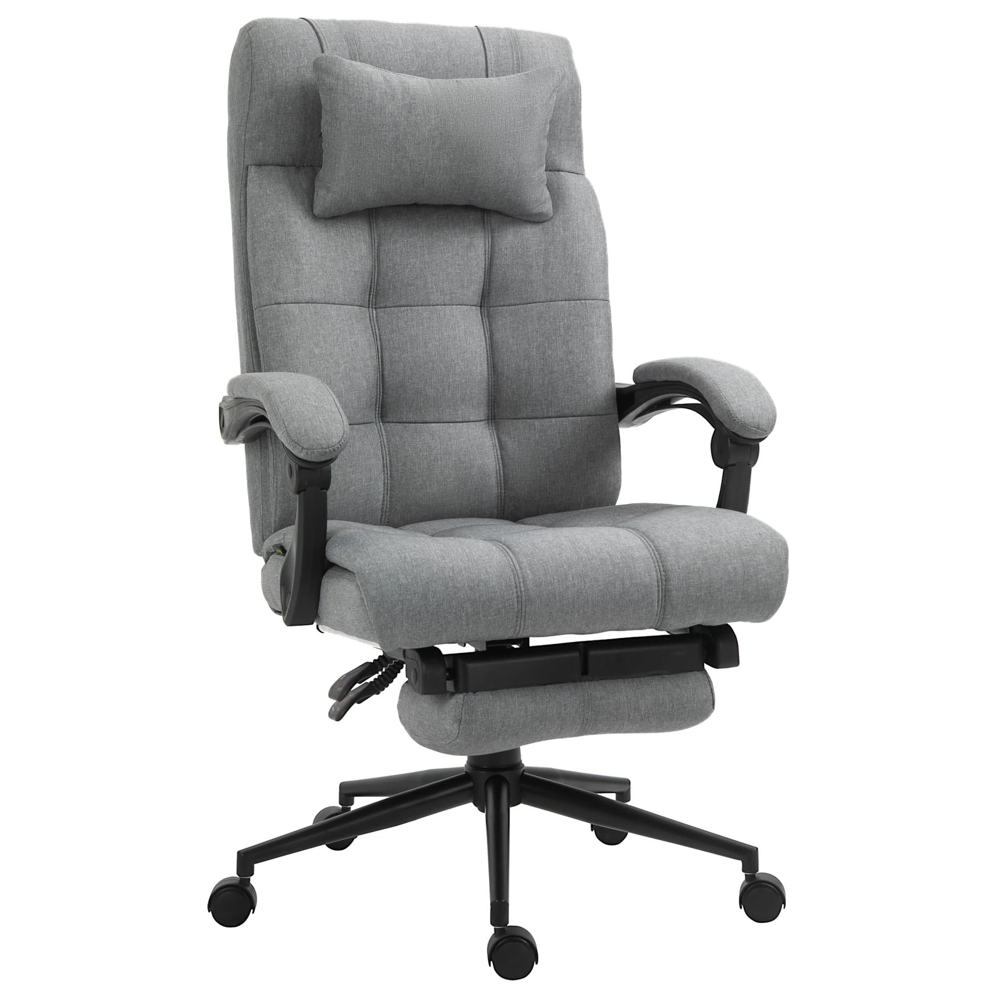 Vinsetto Fauteuil de bureau dossier hauteur réglable pivotant 360° repose-pied appui-tête mousse 66 x 70 x 116-124 cm gris clair noir