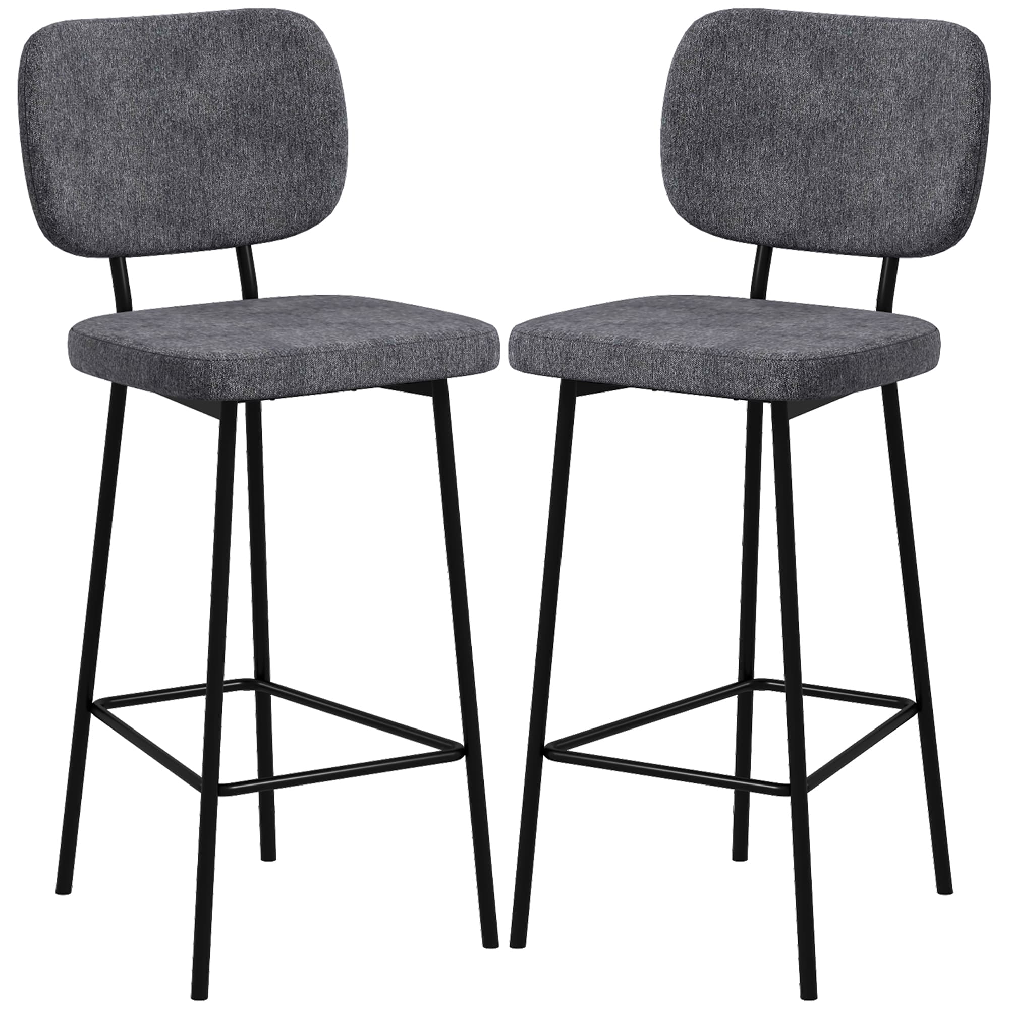 HOMCOM Lot de 2 tabourets de bar chaises hautes chaises de cuisine avec repose-pieds et dossier en tissu de lin et acier