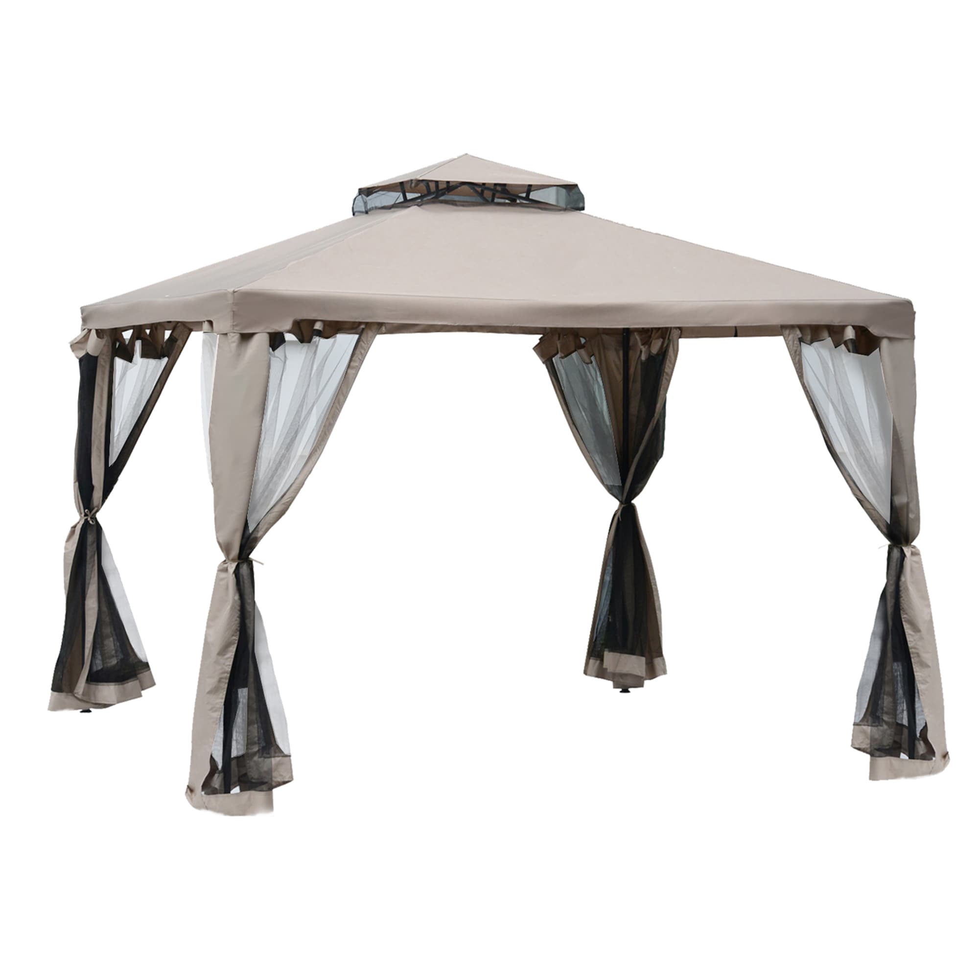 Outsunny Pavillon de jardin tonnelle barnum style colonial double toit toiles moustiquaires amovibles zippées taupe
