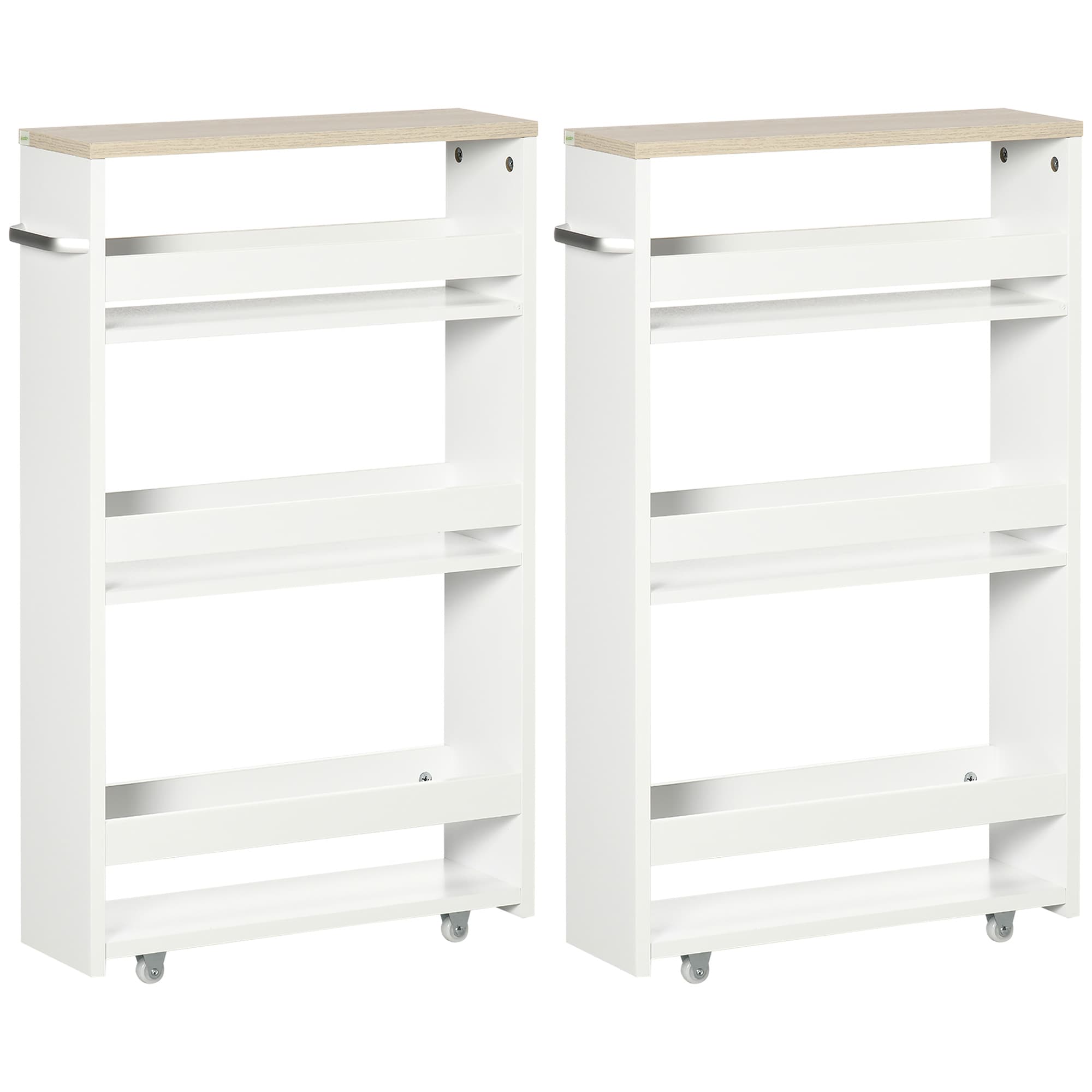 kleankin Lot de 2 chariots de rangement chariot de stockage étagère sur roulettes pour cuisine étroite salle de bain buanderie