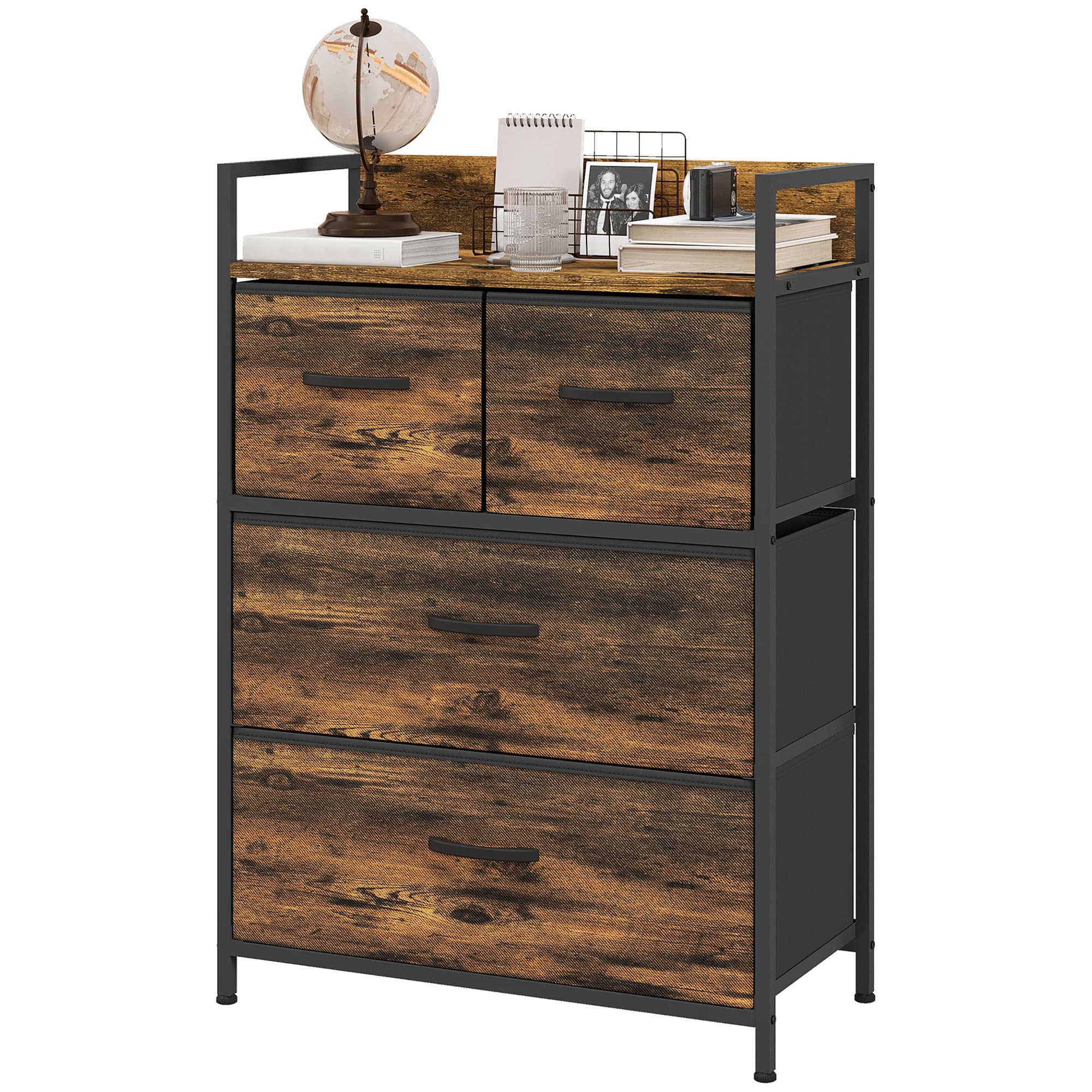 HOMCOM Meuble de rangement style industriel commode 4 tiroirs en tissu pliables et amovibles et 1 étagère - 60 x 29 x 85 cm