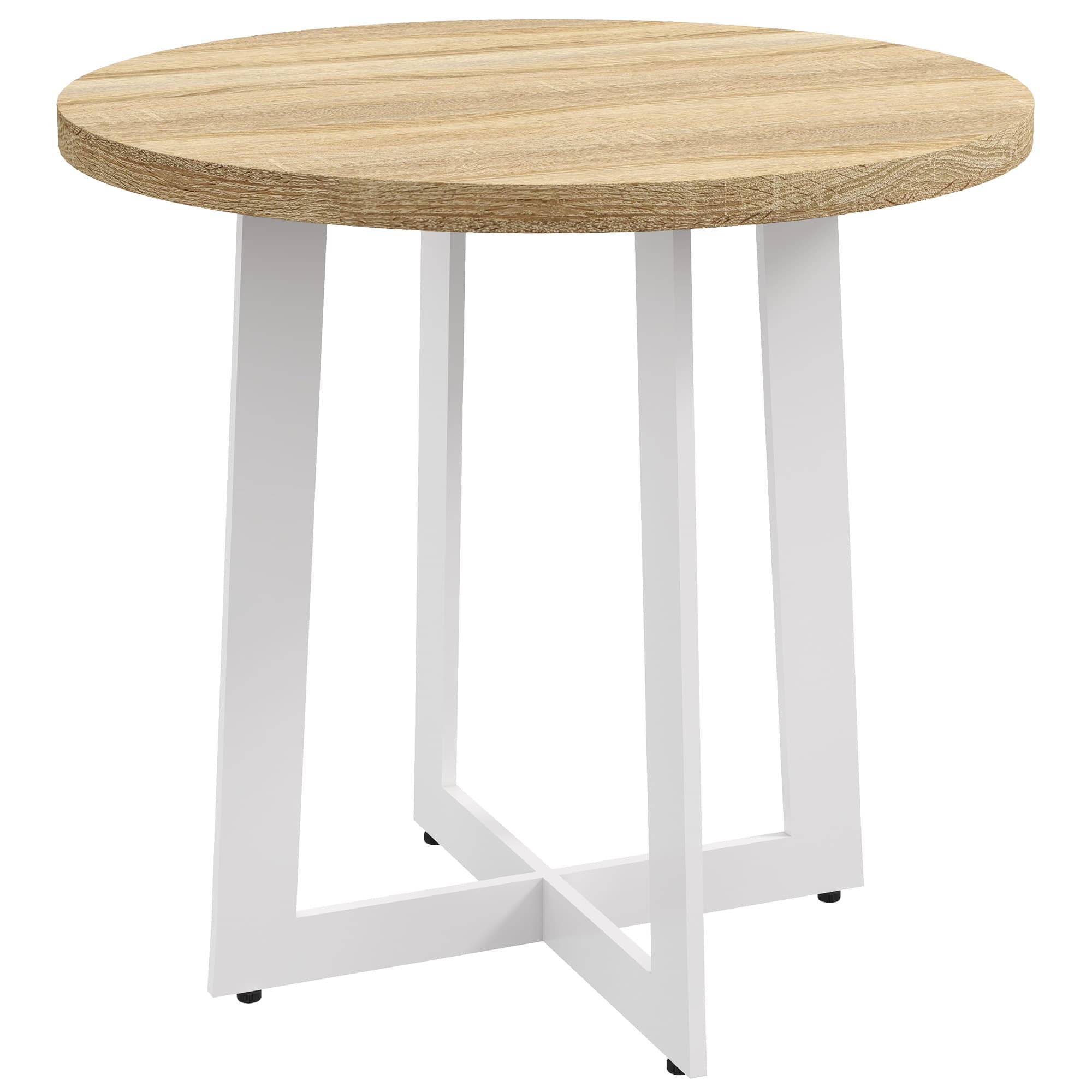 HOMCOM Table à manger ronde pour 4 personnes table de cuisine design moderne avec plateau effet bois et base en acier croisé