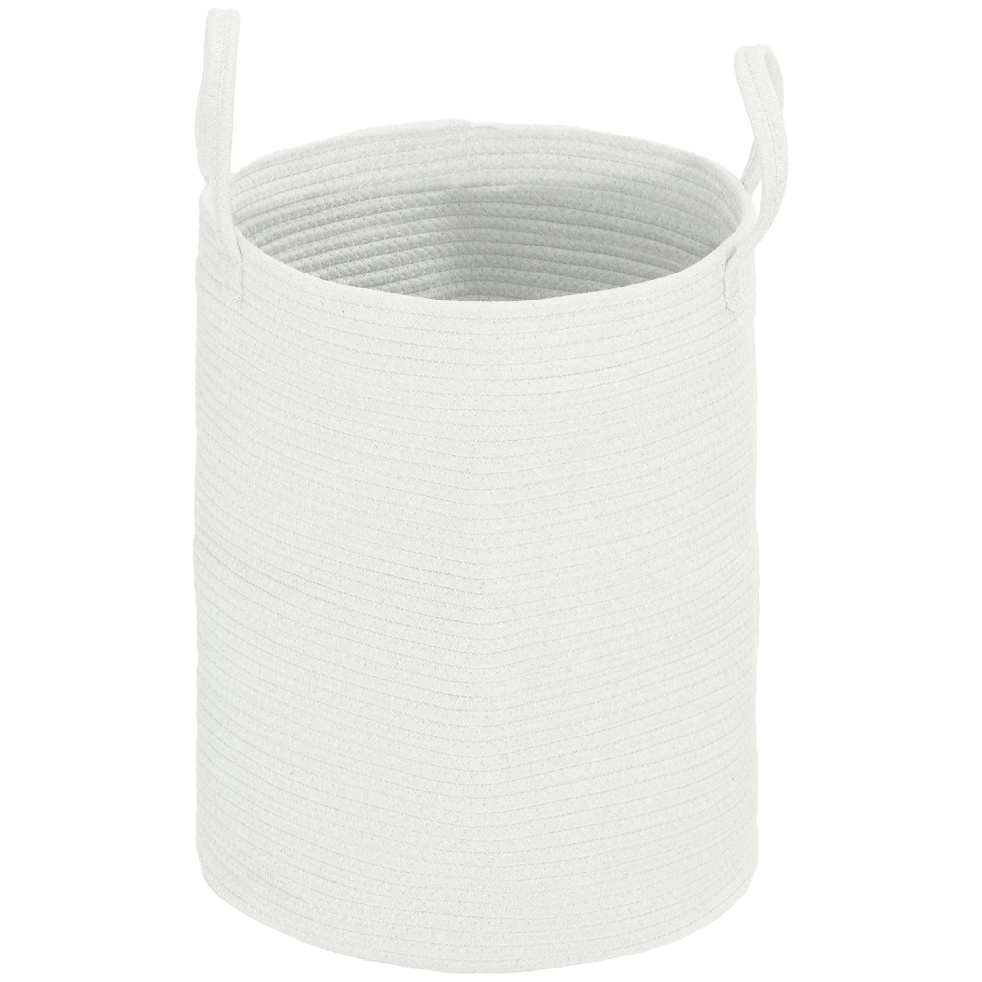 HOMCOM Panier à linge 36L, corbeille à linge en coton avec poignées pliable, 38 x 45cm, blanc crème