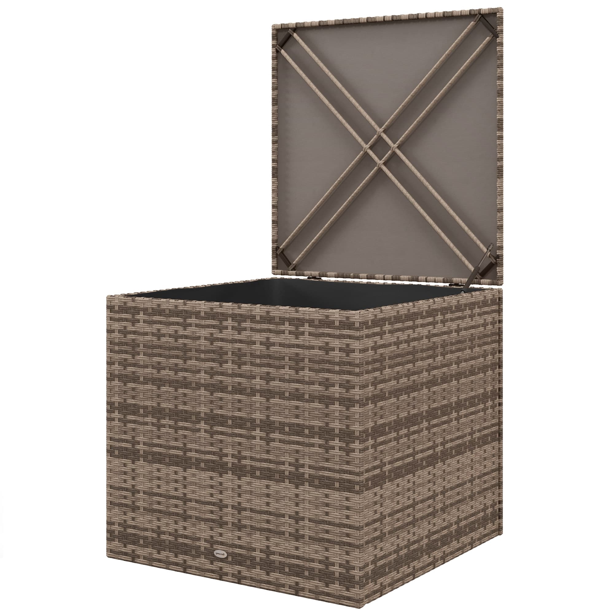 Outsunny Coffre d'extérieur en rotin synthétique 75x75x70 cm Coffre de rangement avec vérin et cadre en acier Charge 50 kg