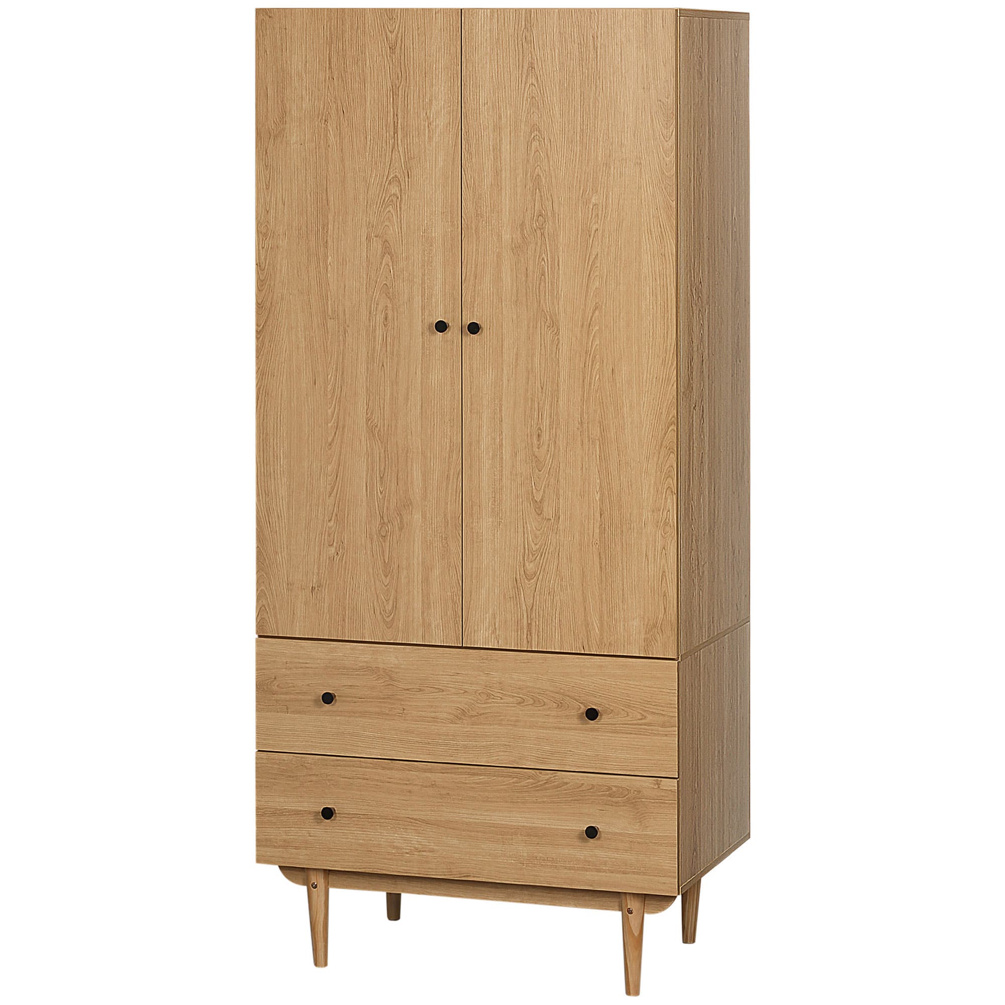 HOMCOM Armoire à vêtements armoire de rangement penderie avec 2 portes, 2 tiroirs et tringle - 80 x 52 x 180 cm - aspect bois