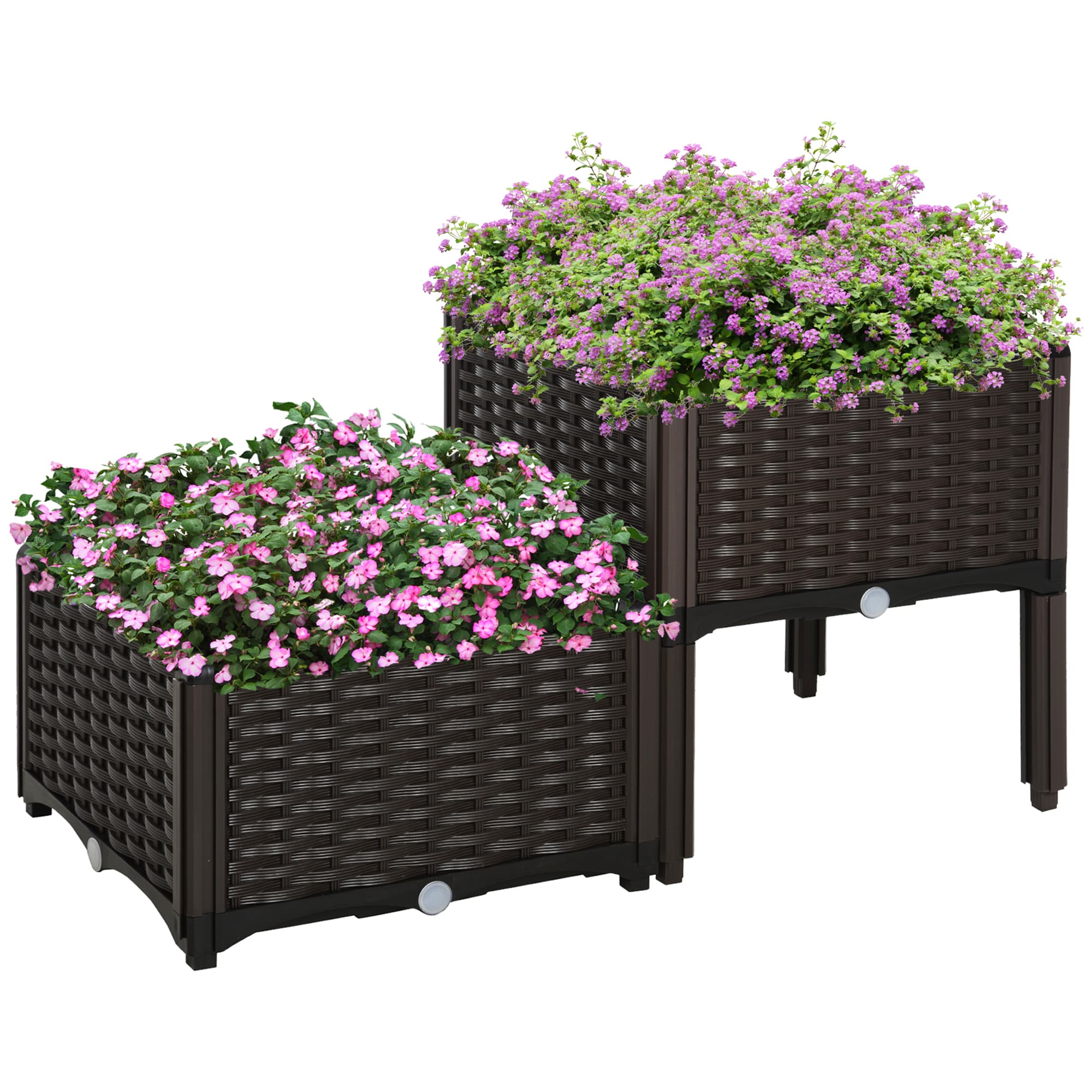 Outsunny Jardinière Potager Carré 2 Pièces Pots de Fleurs Combinaison DIY pour Légumes Herbes Fleurs et Plantes PP Marron Aosom France