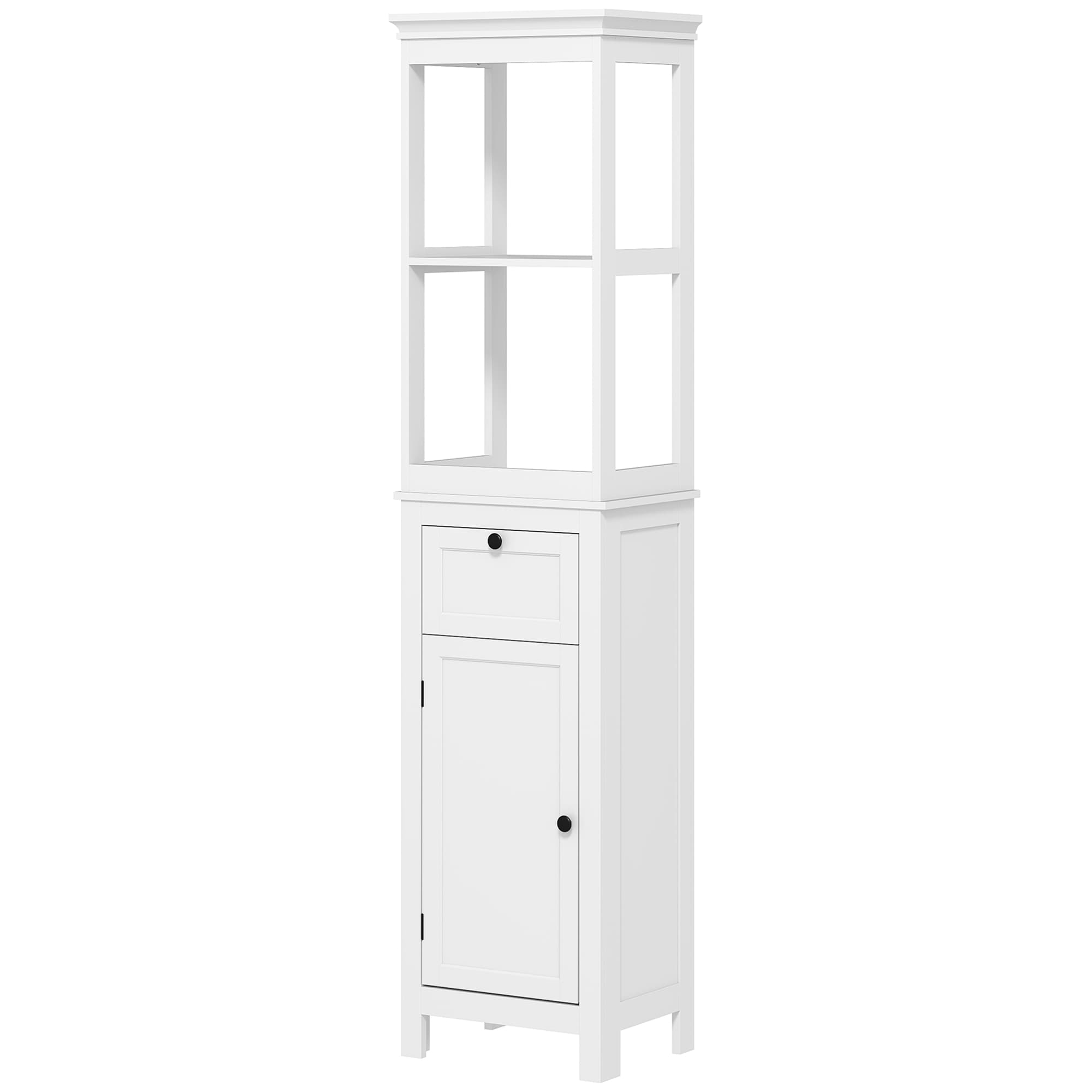 HOMCOM Meuble colonne de salle de bain armoire haute avec 2 étagères, 1 tiroir et 1 placard - 40 x 30 x 165 cm, blanc