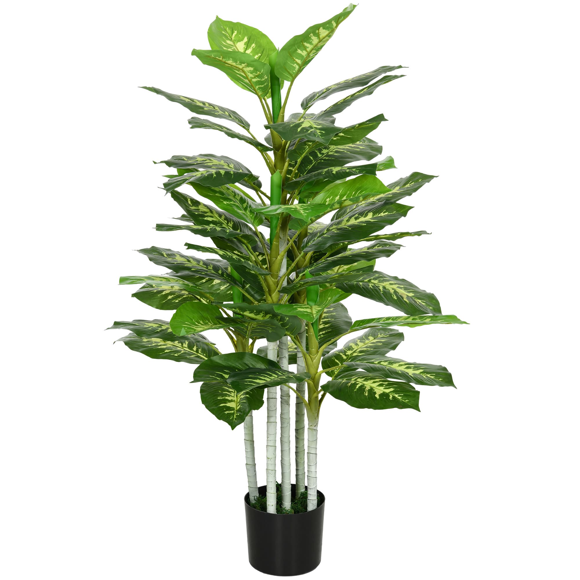 HOMCOM Plante artificielle calathea hauteur 120 cm pot ciment 53 feuilles - intérieur ou extérieur