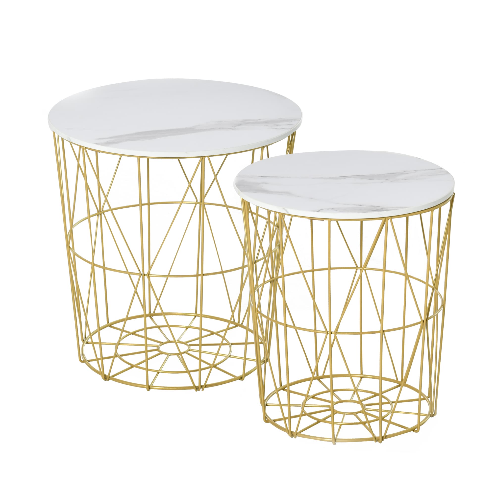 HOMCOM Lot de 2 tables basses gigognes table basse ronde encastrables style néo-rétro