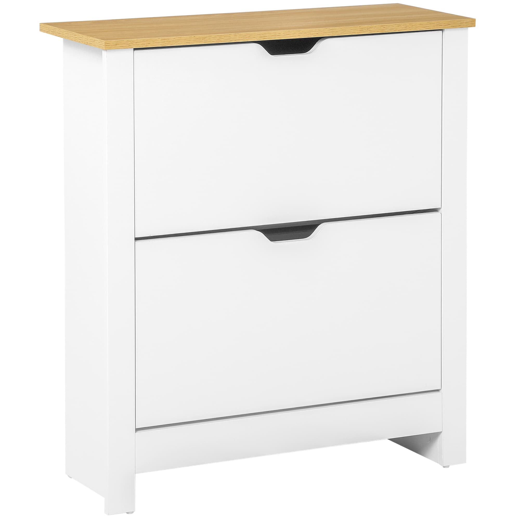HOMCOM Meuble à Chaussures Armoire Rangement 2 Tiroirs 2 Niveaux Réglables Simple Moderne Entrée Couloir Salon Chambre 72 x 26 x 80 cm Blanc et Bois