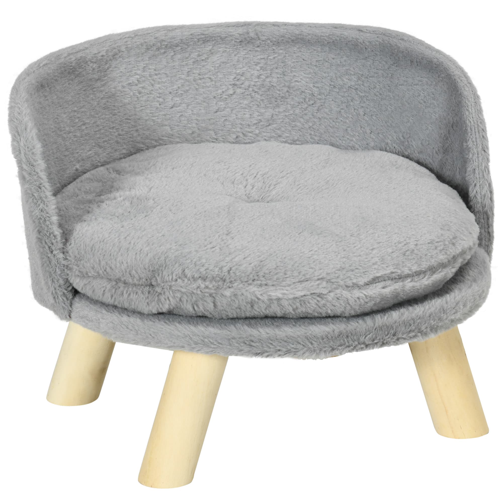 PawHut Canapé Lit Rond Scandinave Gris Coussin Moelleux Pieds Bois pour Chien Ø40,5x33cm Aosom France
