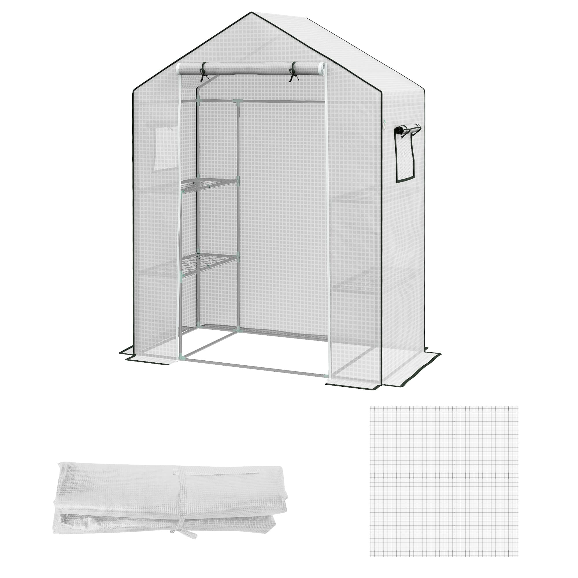 Outsunny Bâche pour serre Serre bâche Bâche pour serre agricole 140 x 73 x 190 cm avec fenêtre, porte anti-UV pour le jardin - Blanc Aosom France
