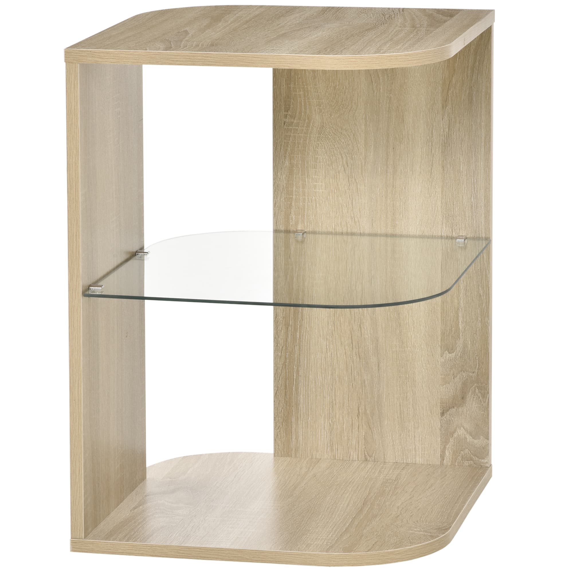 HOMCOM Guéridon bout de canapé design étagère verre trempé aspect chêne clair