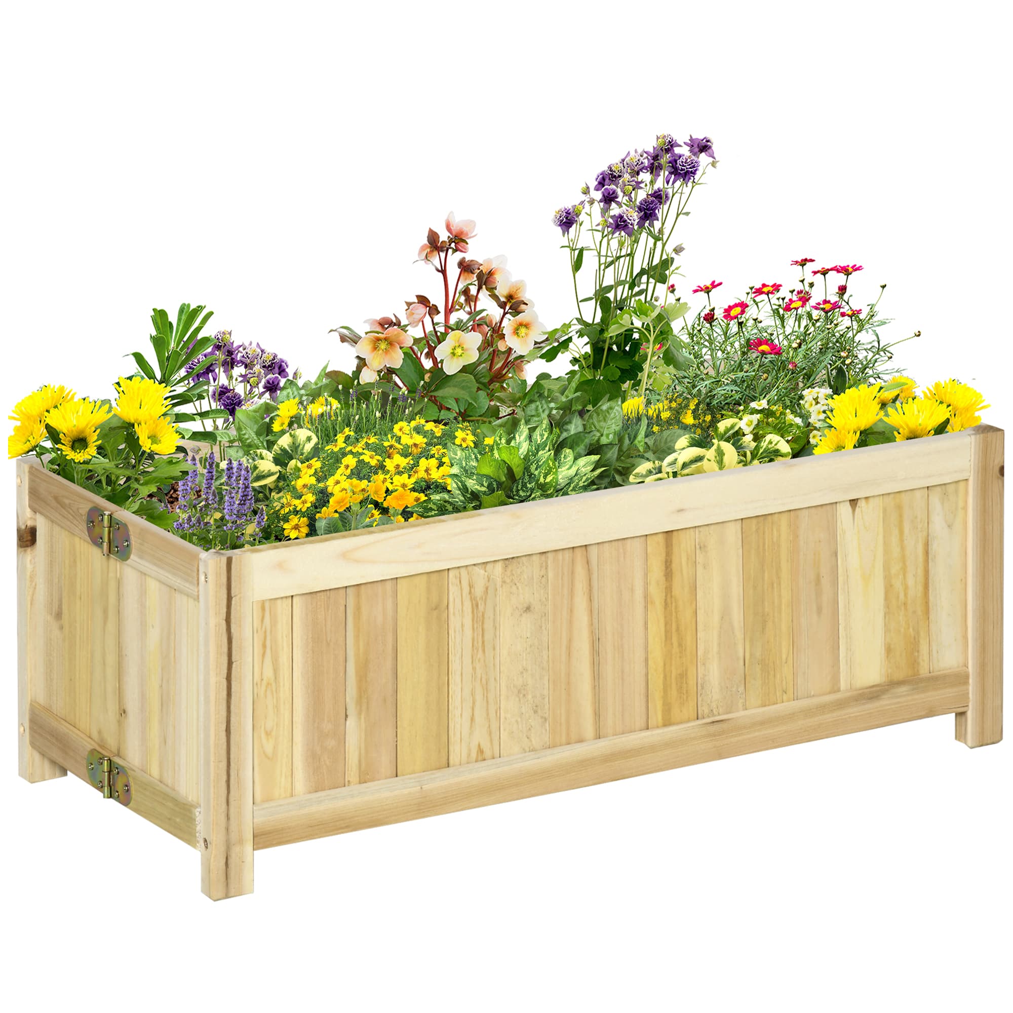 Outsunny Jardinière rectangulaire en bois pliable carré potager surélevé dim. 70L x 30l x 25H cm naturel