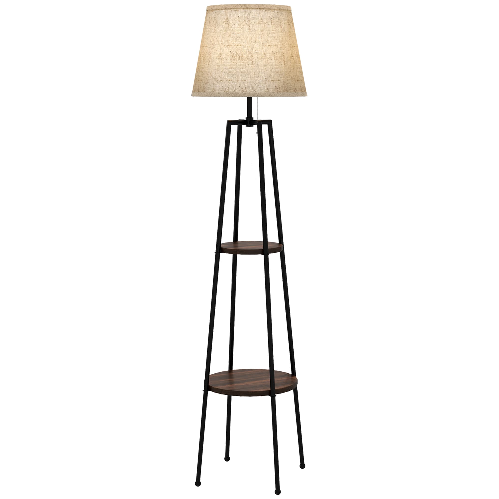 HOMCOM Lampadaire 2 étagères de rangement douille E27 40 W interrupteur à tirette abat-jour tissu 42 x 42 x 166 cm noir marron