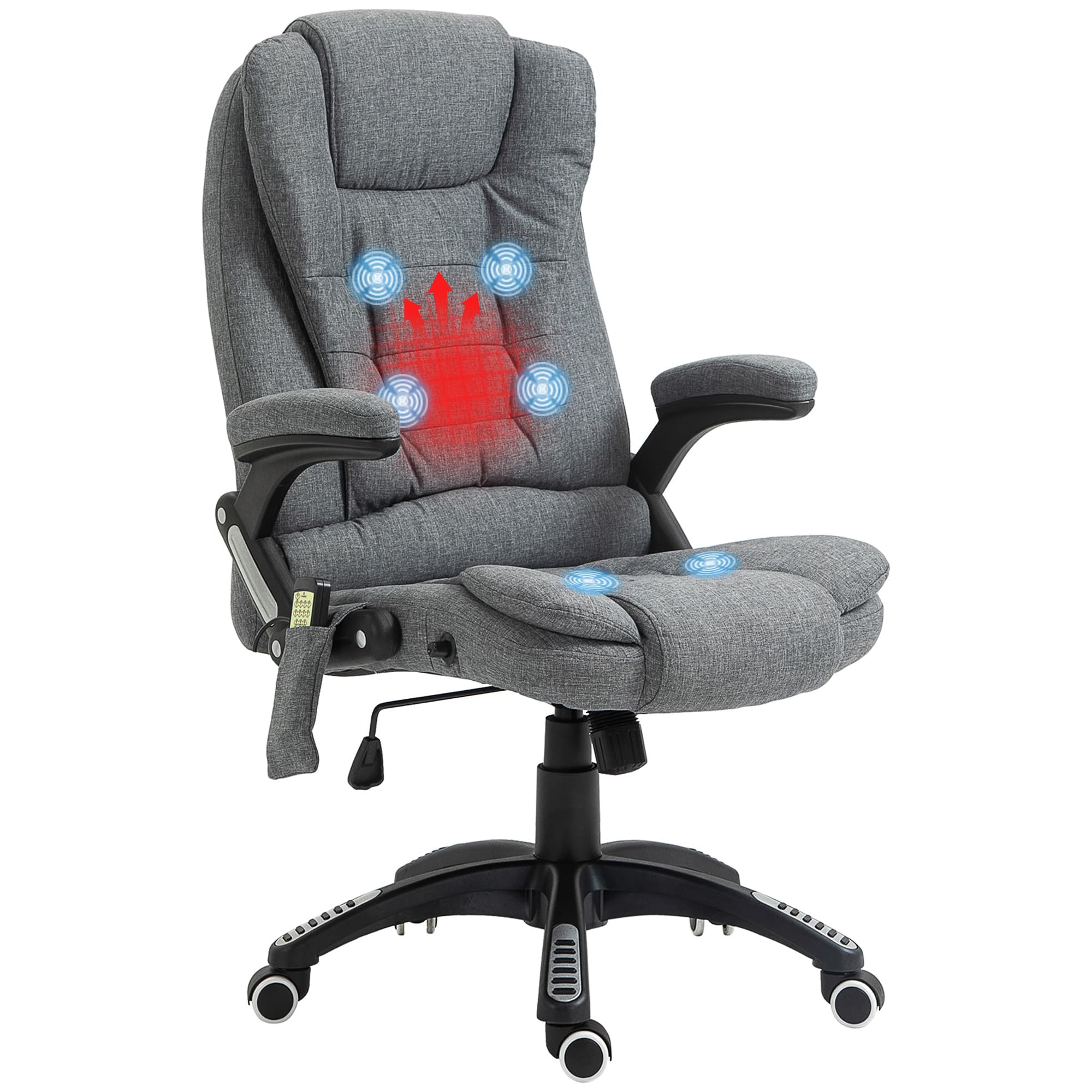 HOMCOM Fauteuil de bureau ergonomique Fauteuil de bureau Confort Massant Chauffant Inclinable Toile de Lin Gris Aosom France