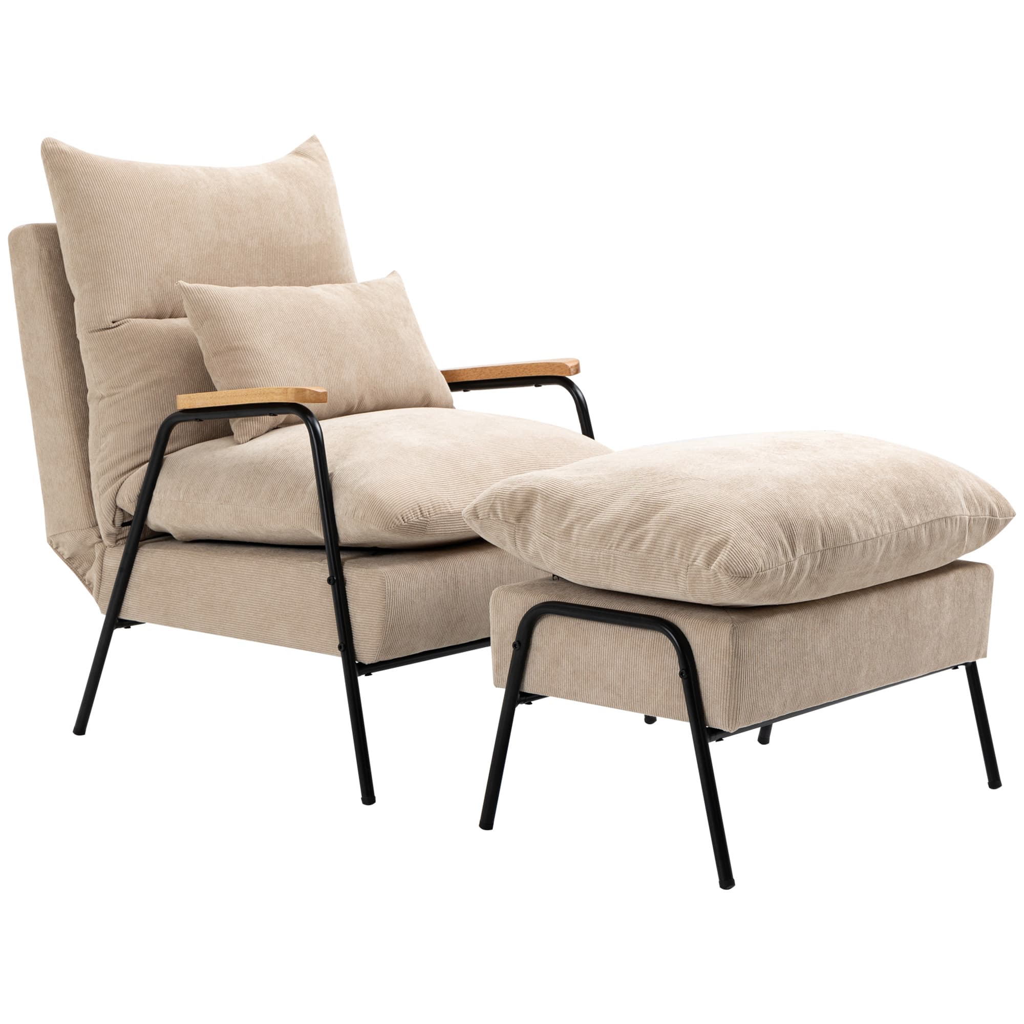 HOMCOM Fauteuil de relaxation avec repose pied style néo-rétro - dossier inclinable - accoudoirs bois hévéa revêtement velours