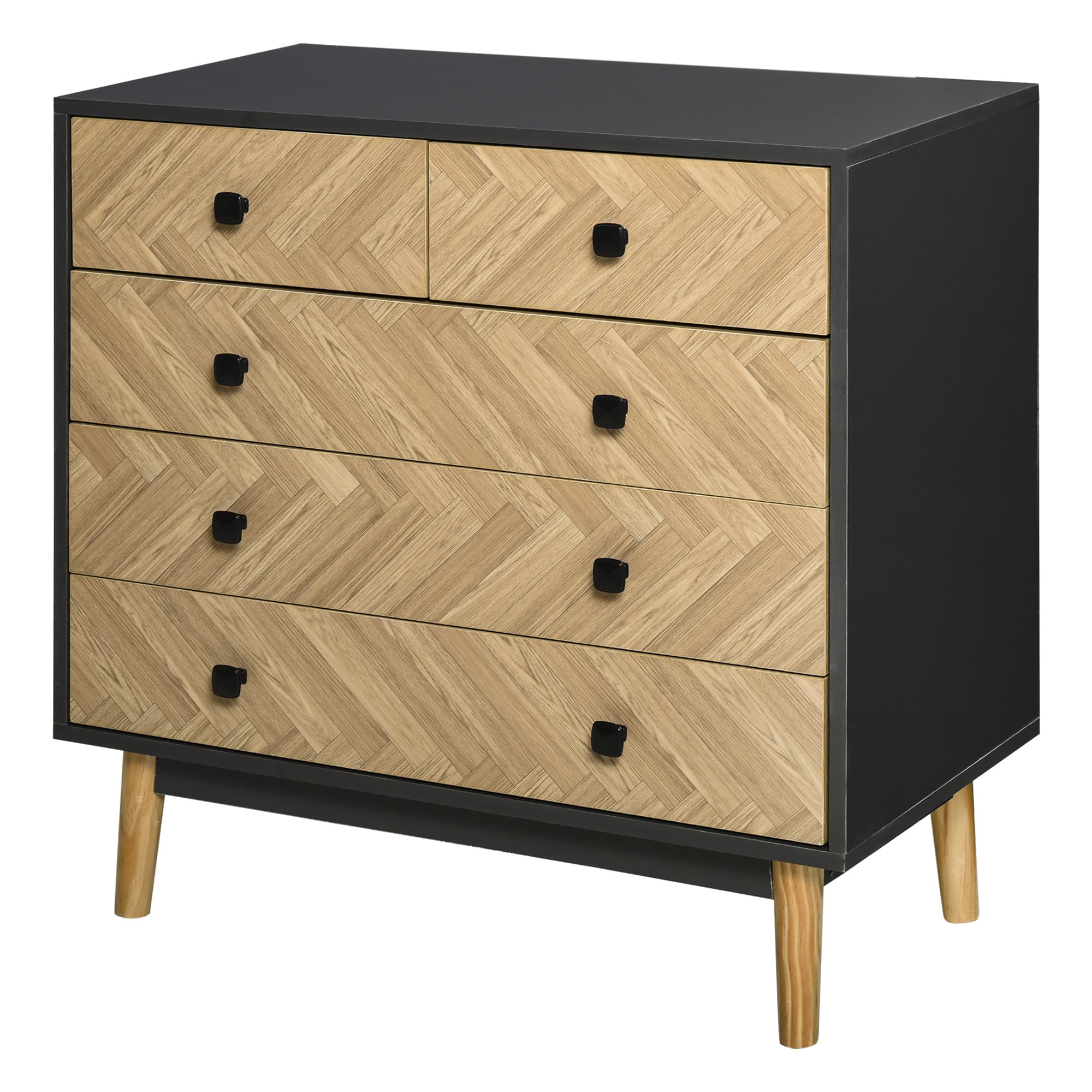 HOMCOM Commode en bois meuble de rangement avec 5 tiroirs chiffonnier moderne idéale pour chambre salon 80 x 40 x 80 cm gris foncé