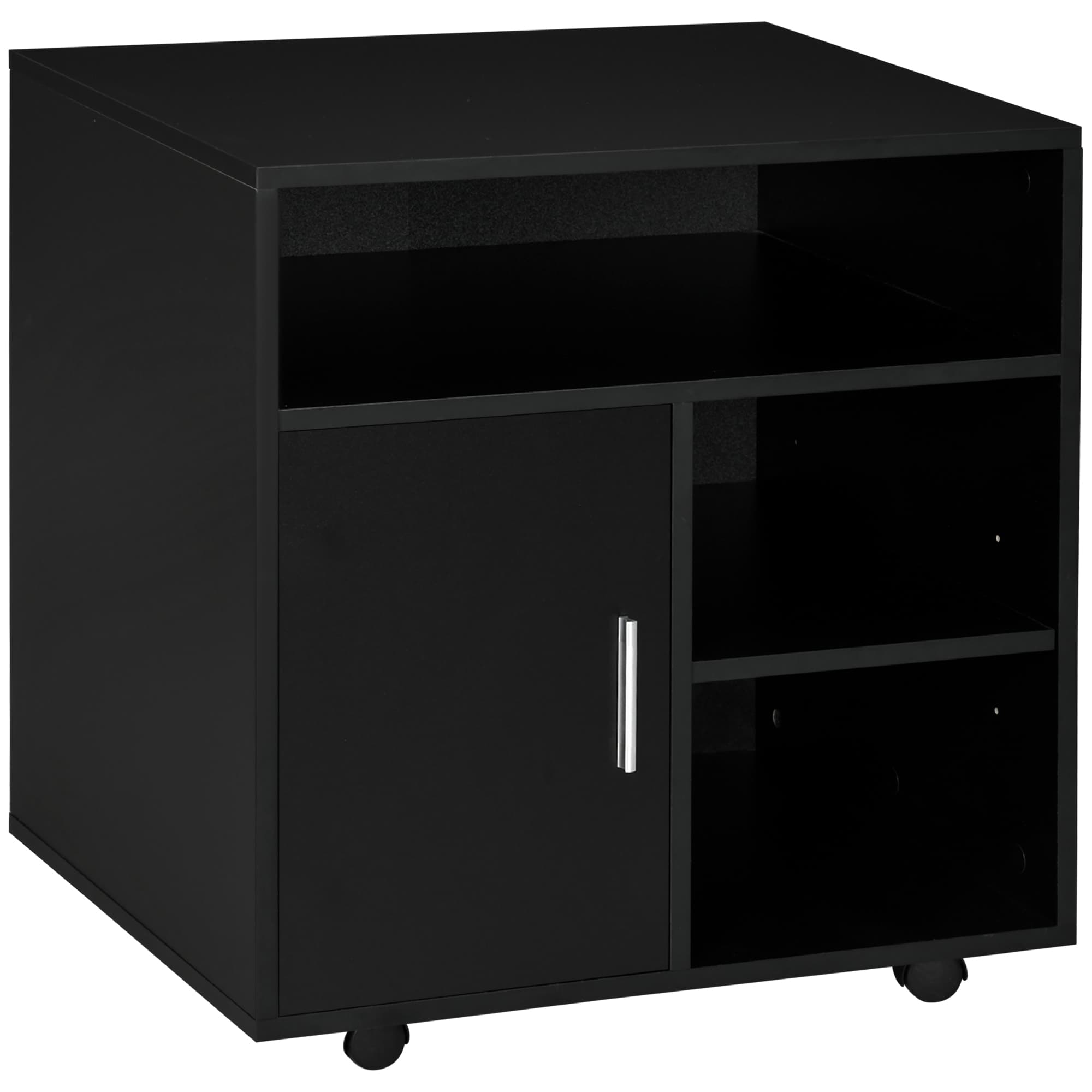 HOMCOM Caisson de Bureau à Roulettes Classeur latéral Mobile Imprimante Bois avec étagères de Rangement Ouvertes et Réglabes 60 x 50 x 65,5 cm Noir