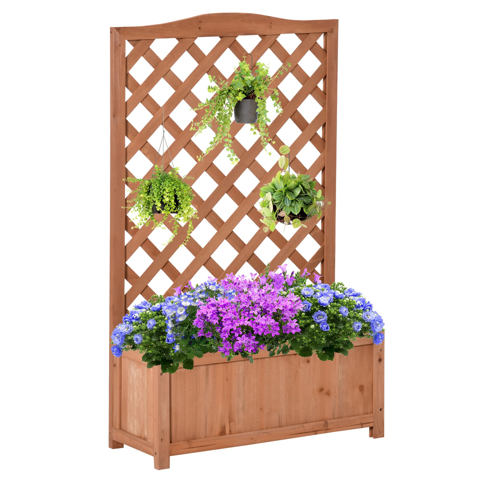 Outsunny Jardinière avec Treillis - bac à Fleurs - jardinière sur Pied - dim. 70L x 28l x 117H cm - Fond à Lattes - Bois Sapin pré-huilé
