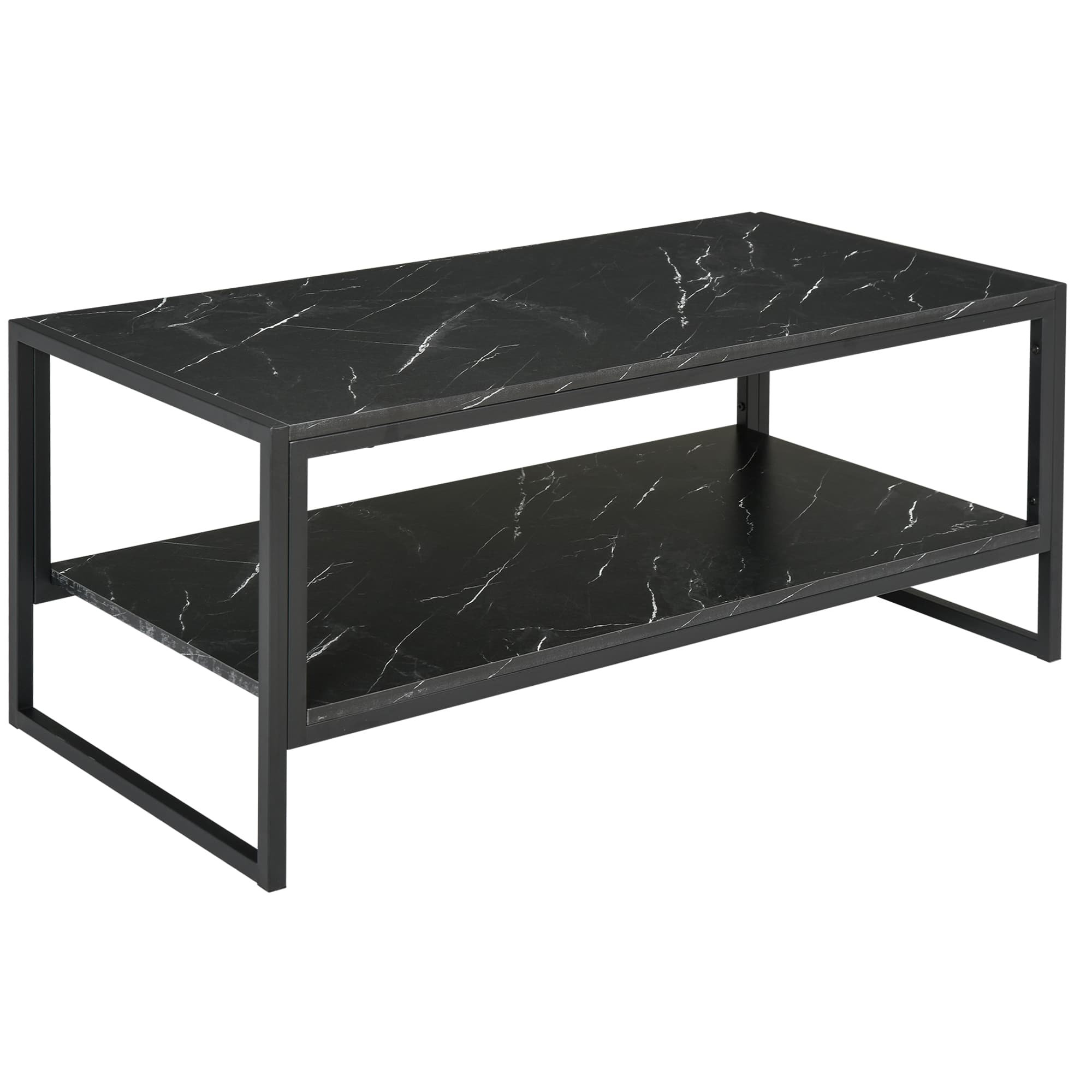 HOMCOM Table Basse Style Moderne avec 2 Étagères 106 x 50 x 47 cm Noir aosom france