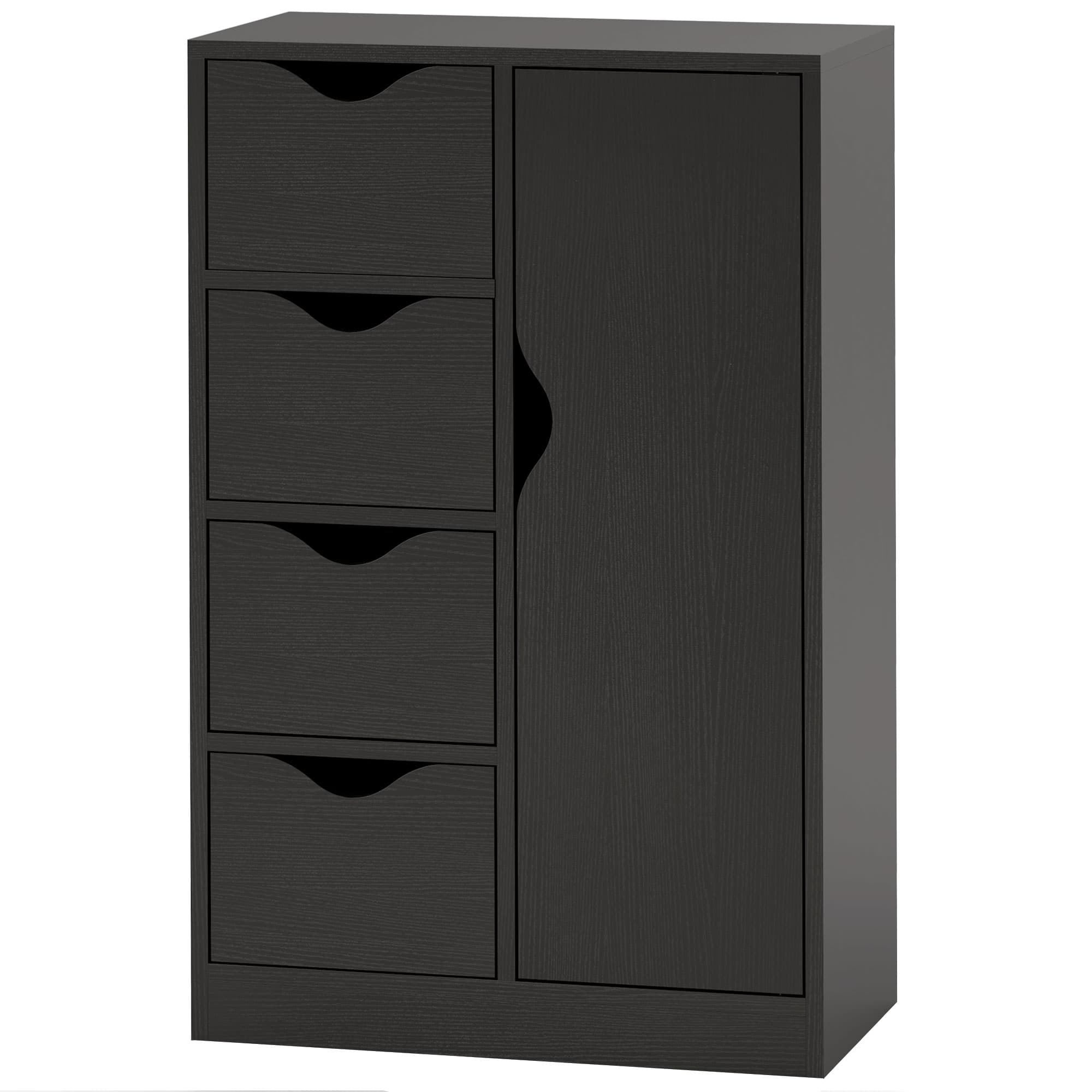 HOMCOM Meuble de rangement buffet commode 1 placard et 4 tiroirs, en bois, pour salon, cuisine, entrée, salle à manger, noir