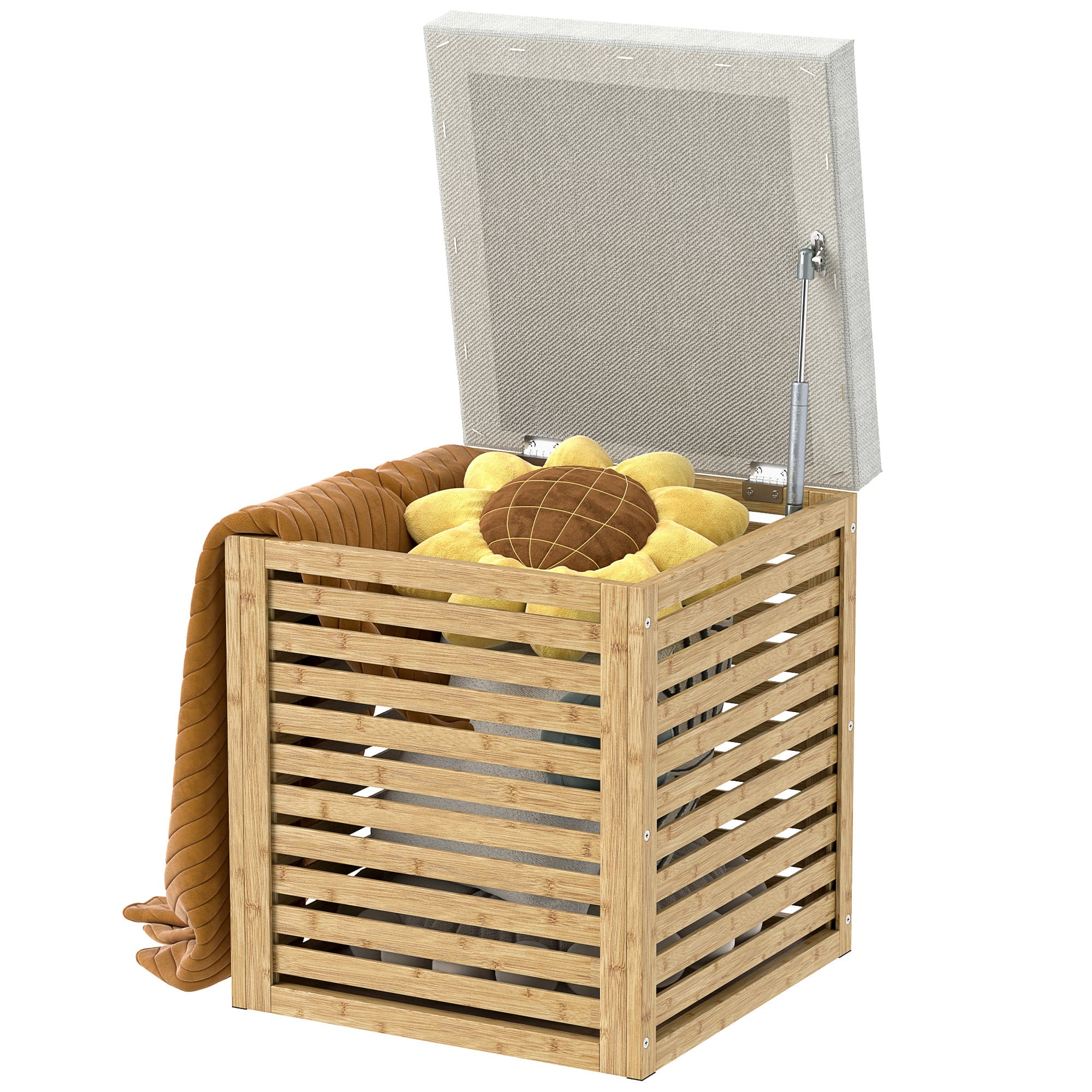HOMCOM Coffre de rangement tabouret de rangement 54.76 L design lamellé cadre en bambou naturel 40 x 40 x 47 cm bois naturel