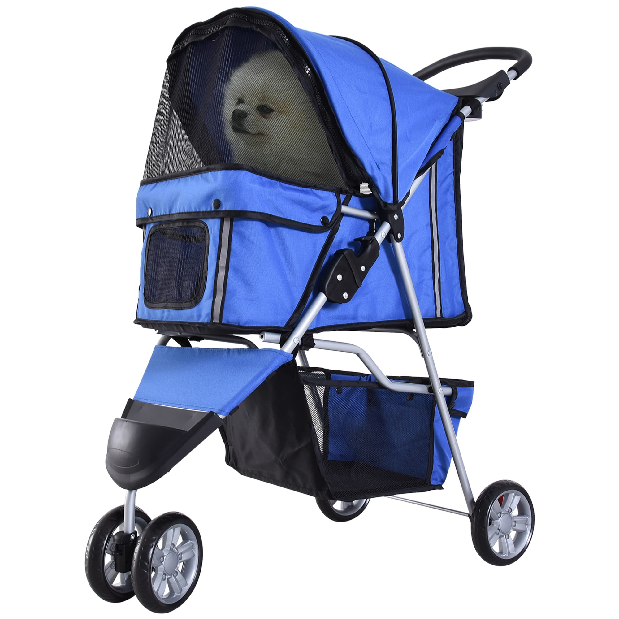PawHut Poussette Buggy Chariot pour Chien Chat Animaux Pliable Oxford Imperméable 75L X 45L X 97Hcm Bleu