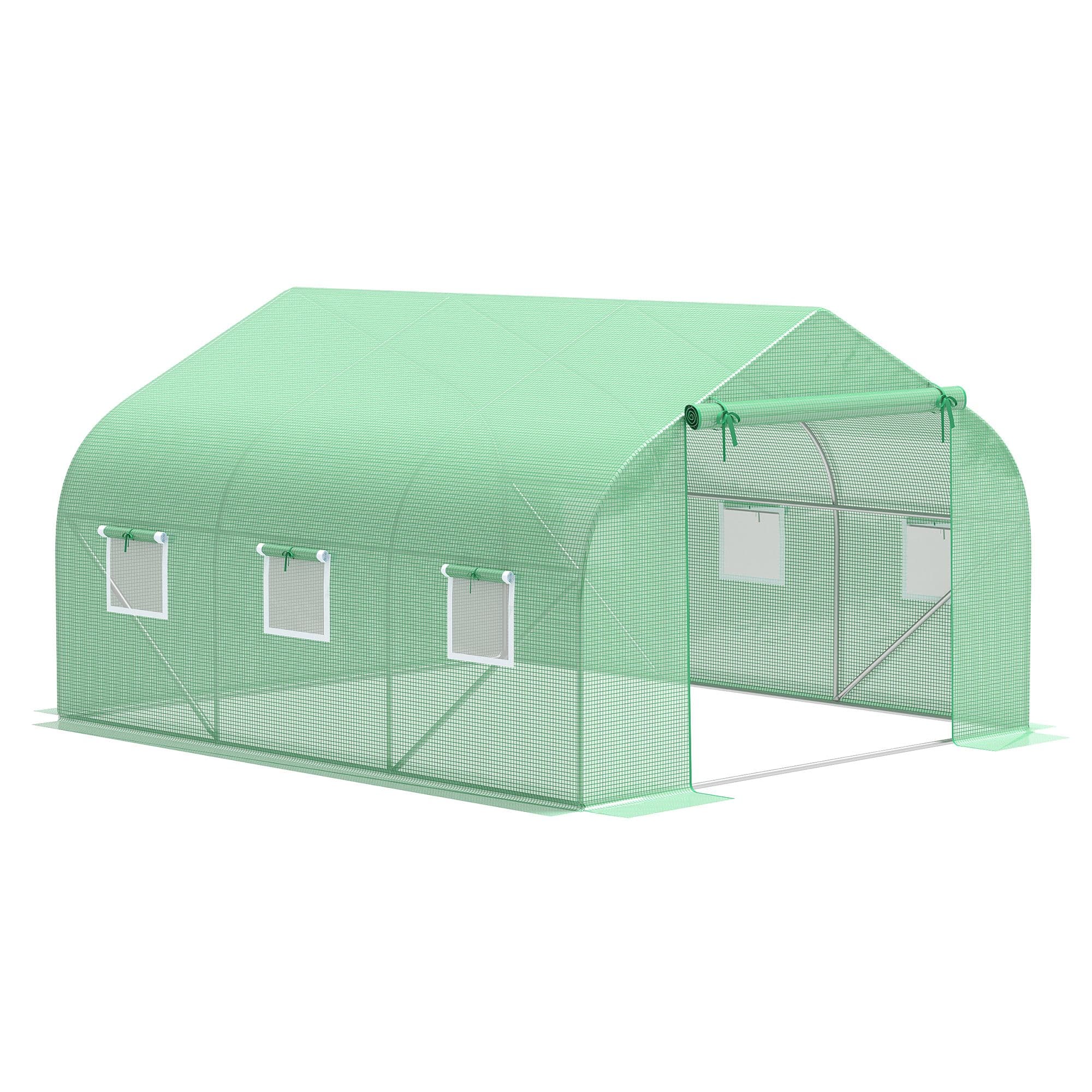 Outsunny Serre tunnel de jardin 3,5 x 3 x 2 m grande taille 6 fenêtres vert