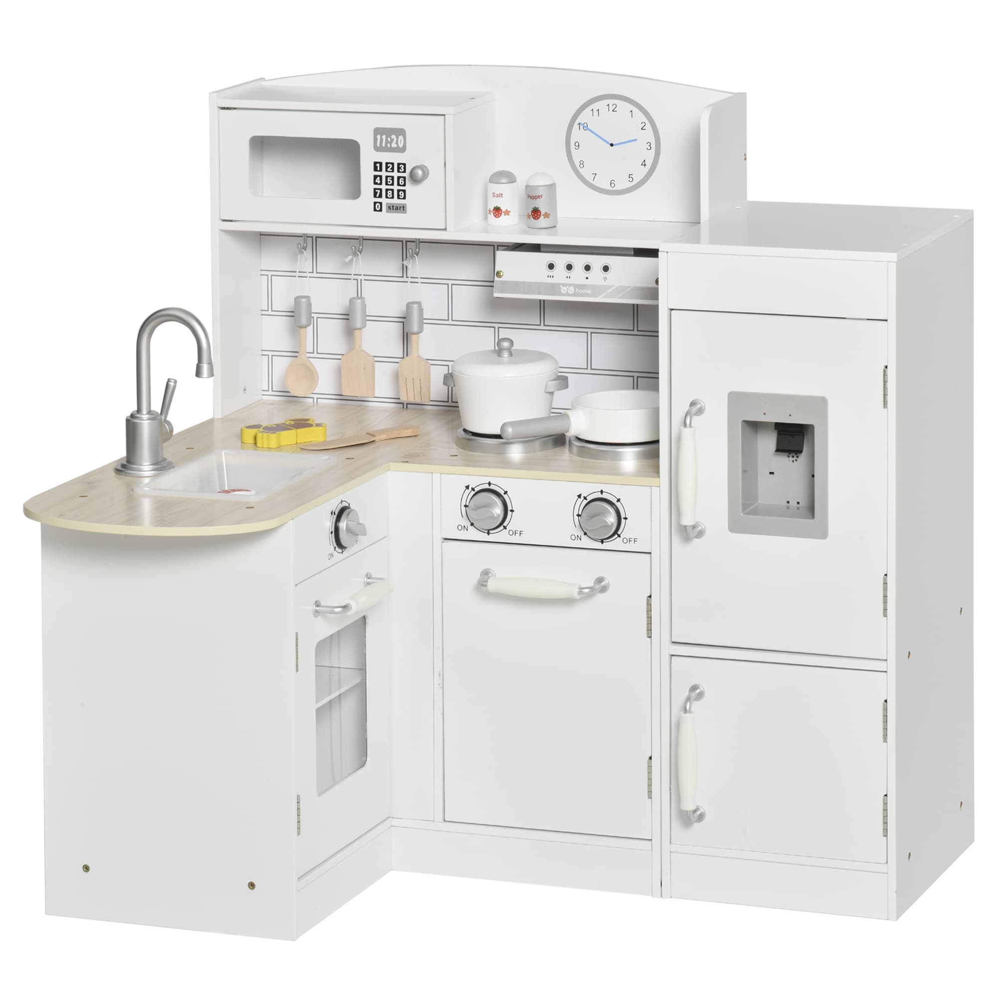 HOMCOM Cuisine pour enfants dinette jeu d'imitation éducatif complet 14 accessoires variés vaisselier