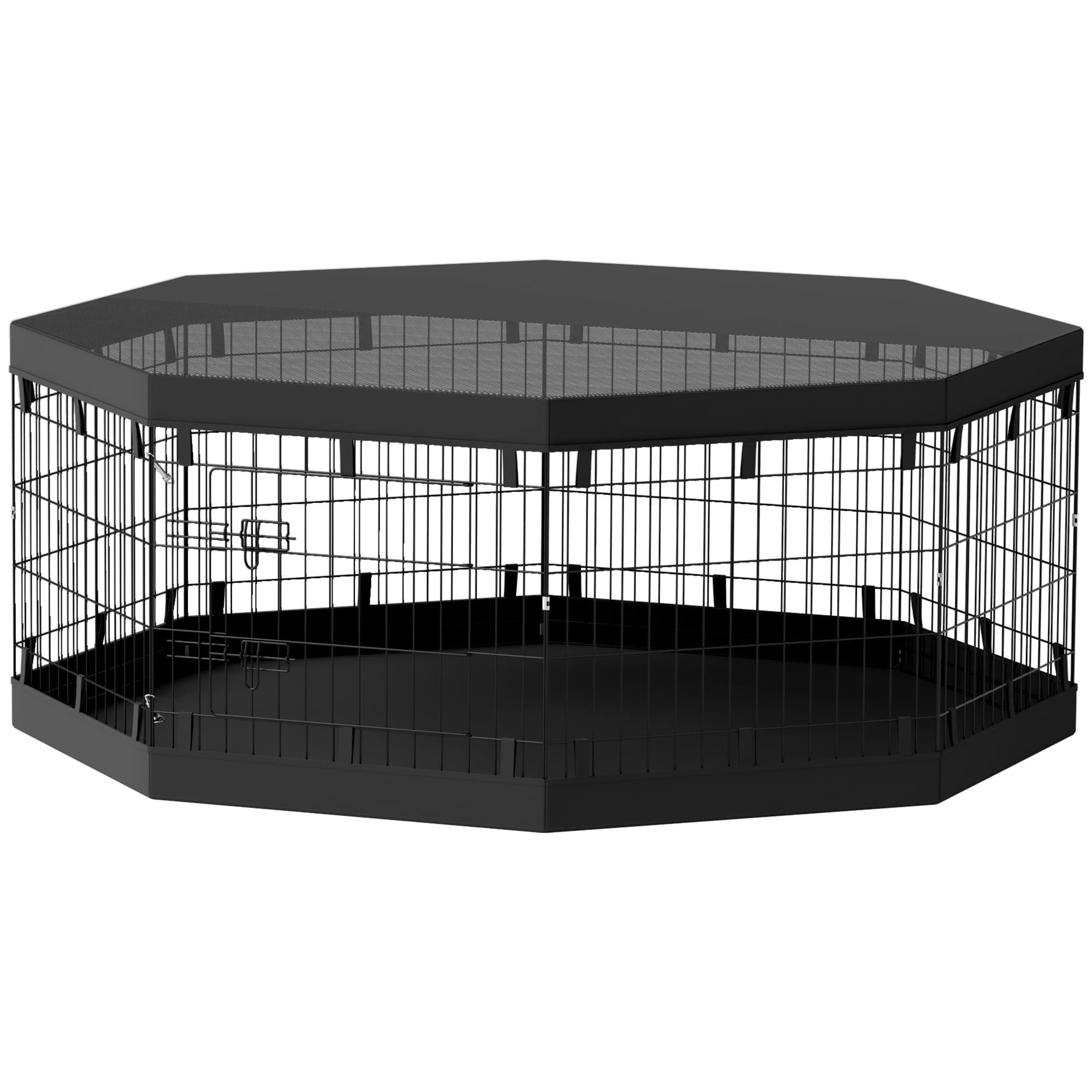 PawHut Parc pour chien enclos chien intérieur 8 panneaux pliables modulables avec porte pour chiots acier 61l x 61H cm noir