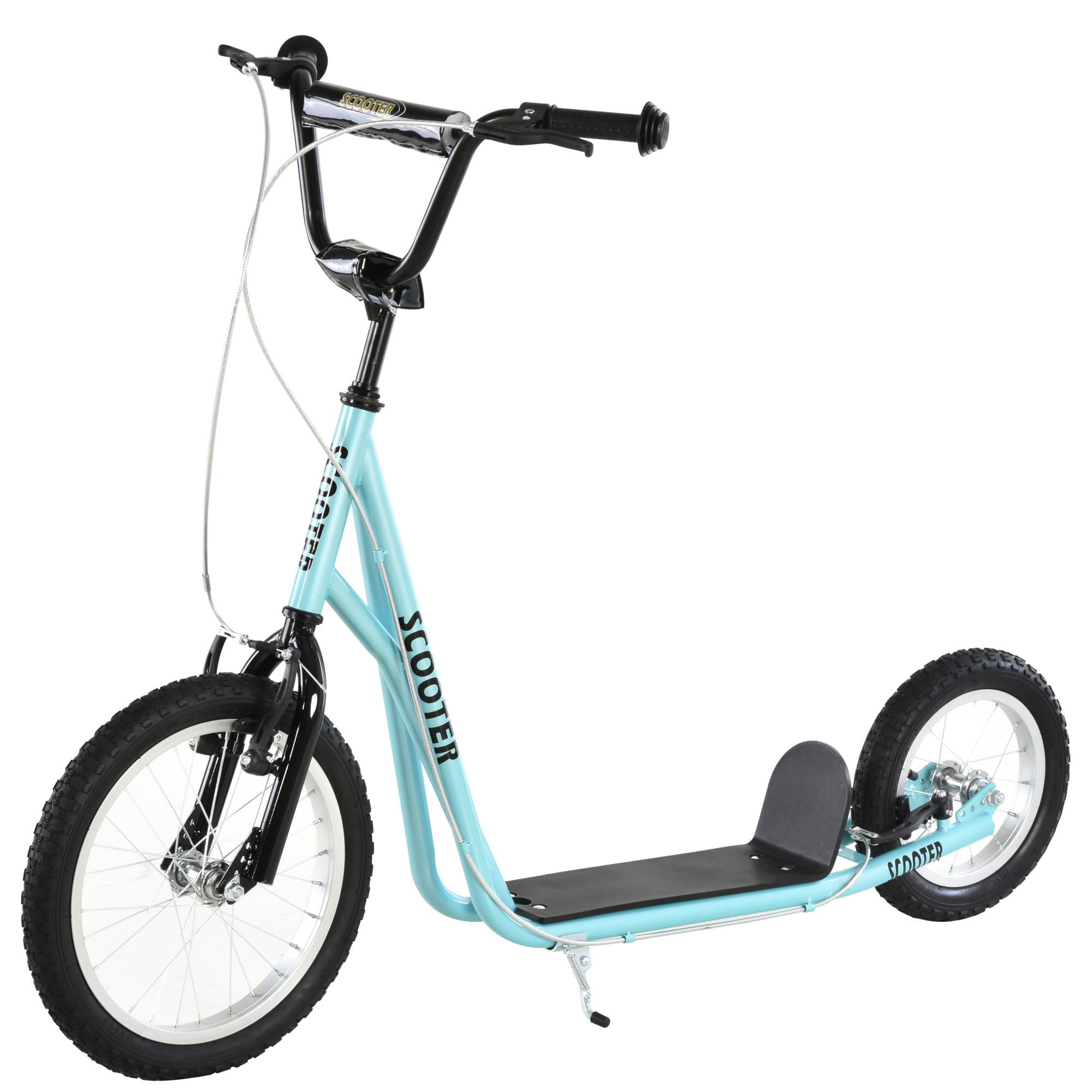 HOMCOM Trottinette patinette enfants guidon réglable 2 freins contrôlés grandes roues pneumatiques alliage d'aluminium bleu