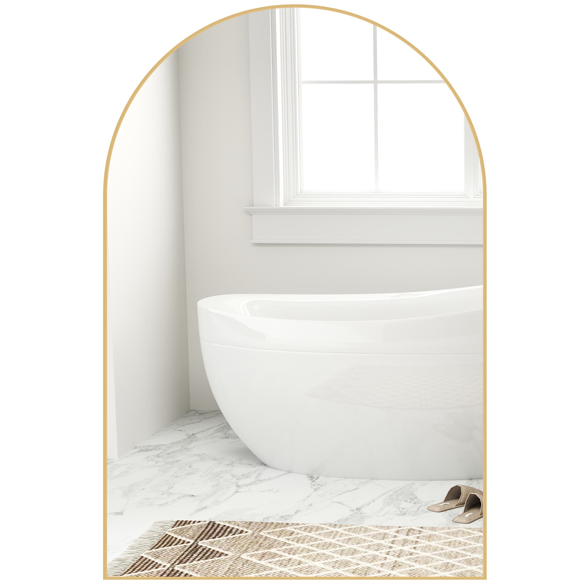 HOMCOM Miroir mural arqué miroir de salle de bain avec cadre en alliage d'aluminium pour chambre salon entrée 60 × 90 cm or