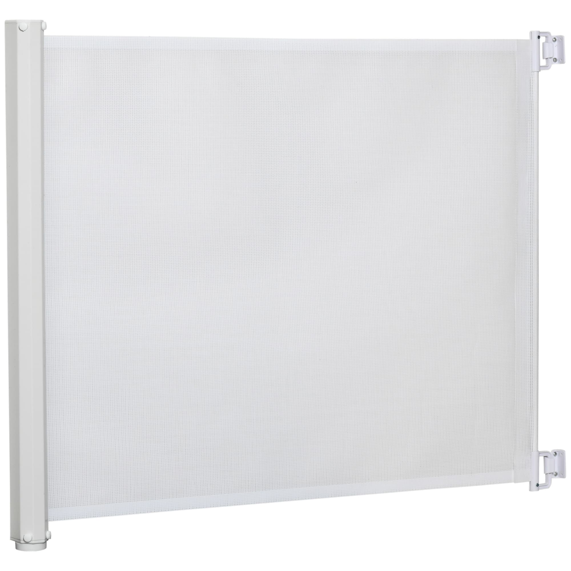 PawHut Barrière de sécurité barrière animaux rétractable automatique 1,15L x 0,83H m teslin acier blanc