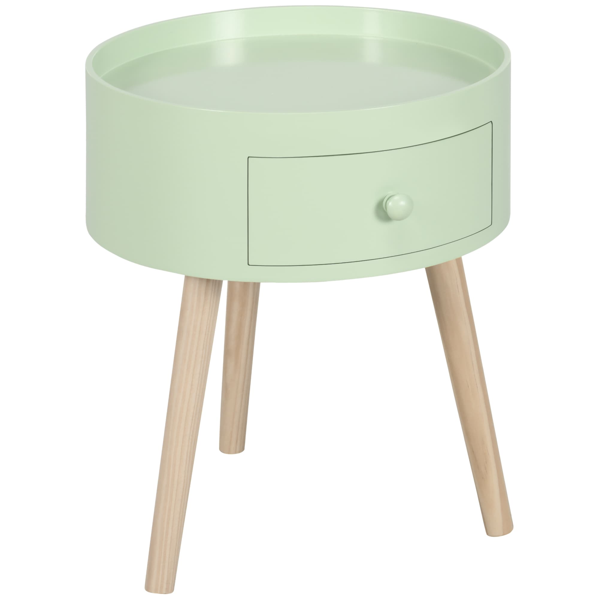HOMCOM Table basse table de chevet table de nuit ronde design scandinave bout de canapé avec tiroir pieds effilés inclinés