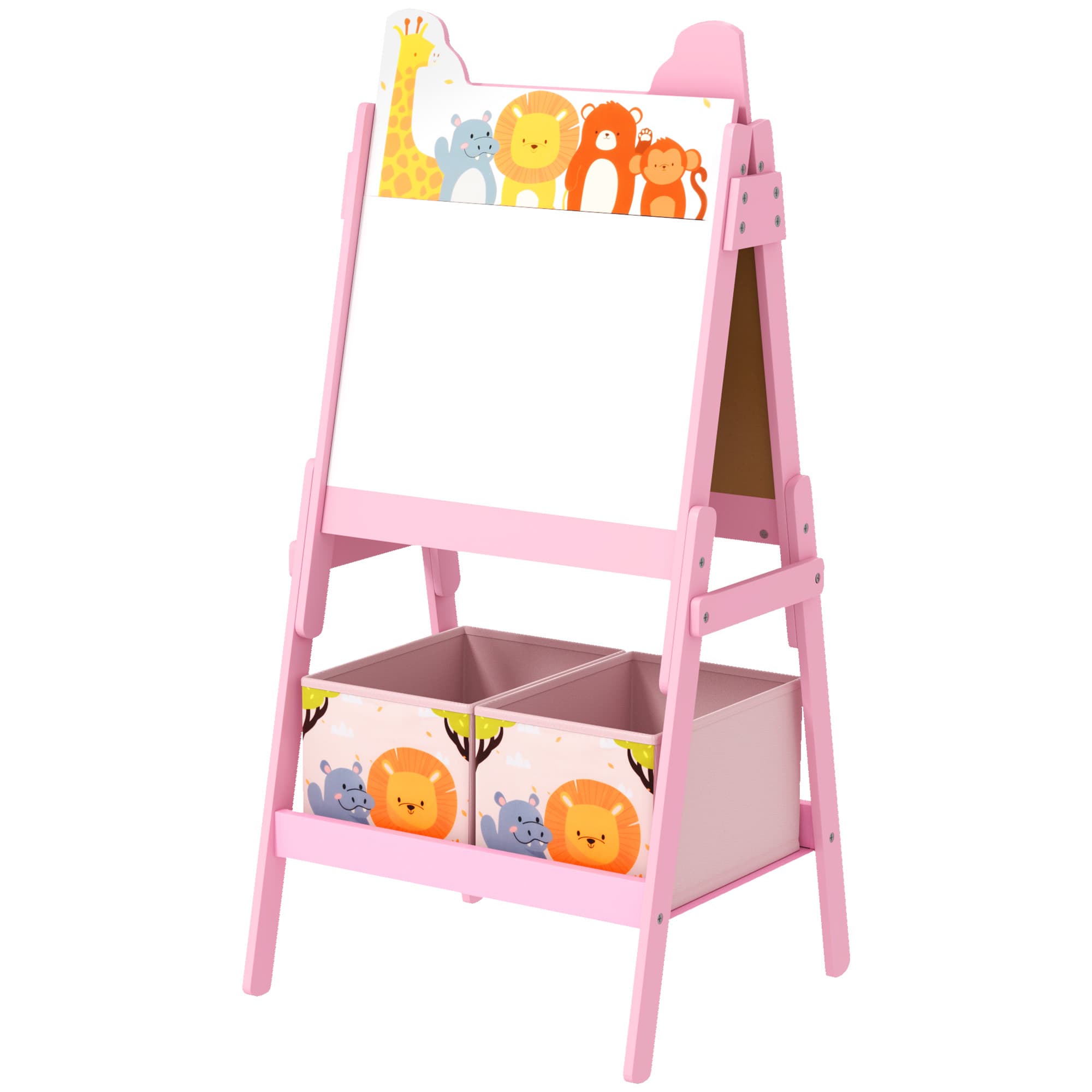 AIYAPLAY Tableau enfant chevalet enfant double face 2 boîtes de rangement pour enfants 3 - 8 ans 49 x 53,5 x 113 cm rose