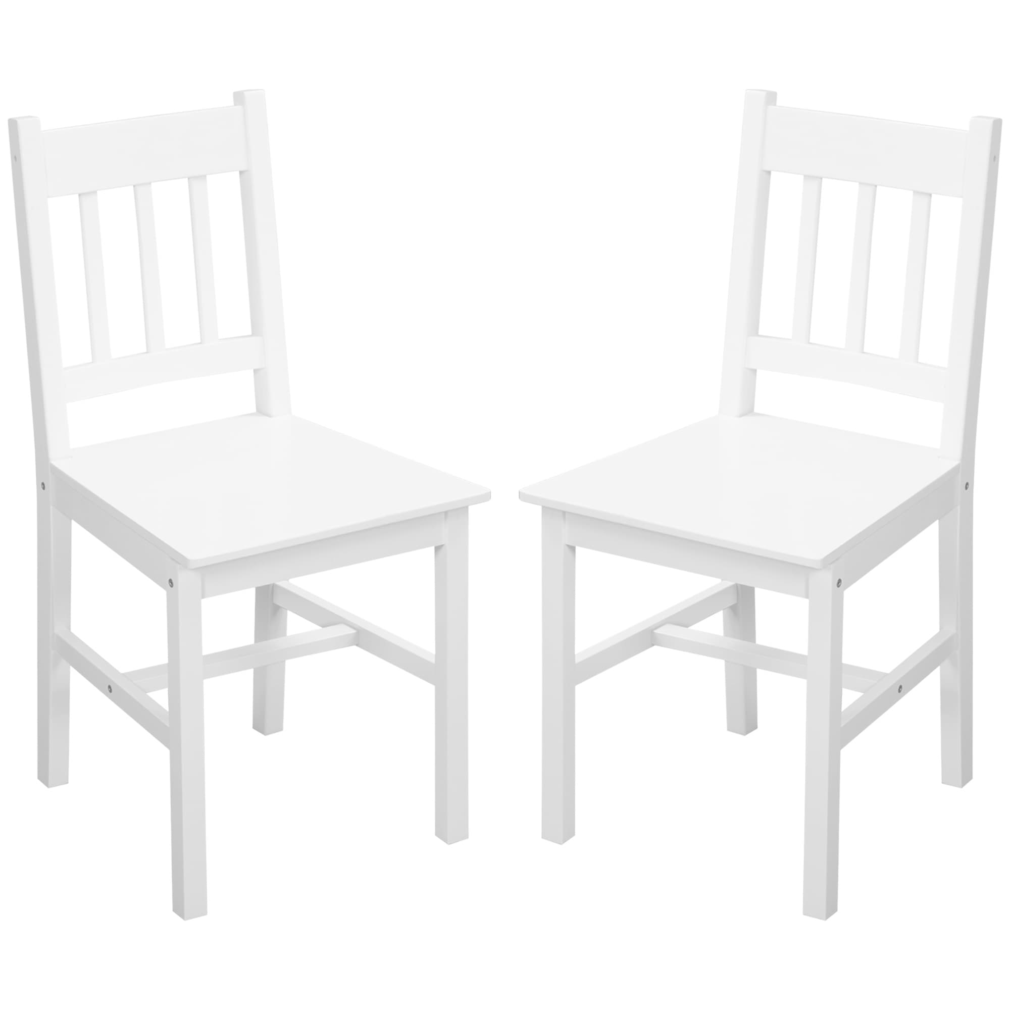 HOMCOM Lot de 2 Chaises Salle à Manger Bois Massif Blanc Dossier à Lattes Style Campagne Confort Aosom France
