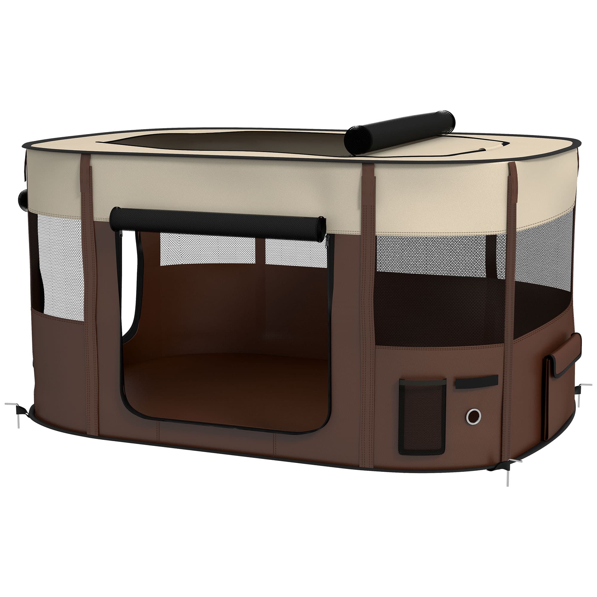 PawHut Parc pliable pour animaux de compagnie parc pour chiots en tissu Oxford avec fenêtres et portes sac de rangement marron