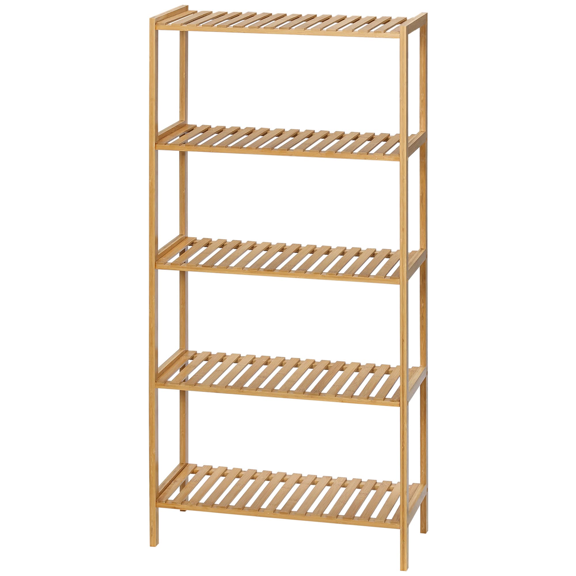 HOMCOM Étagère de rangement en bambou à 5 niveaux, bibliothèque pour salon, chambre et bureau, 60 x 26 x 130 cm, bois naturel