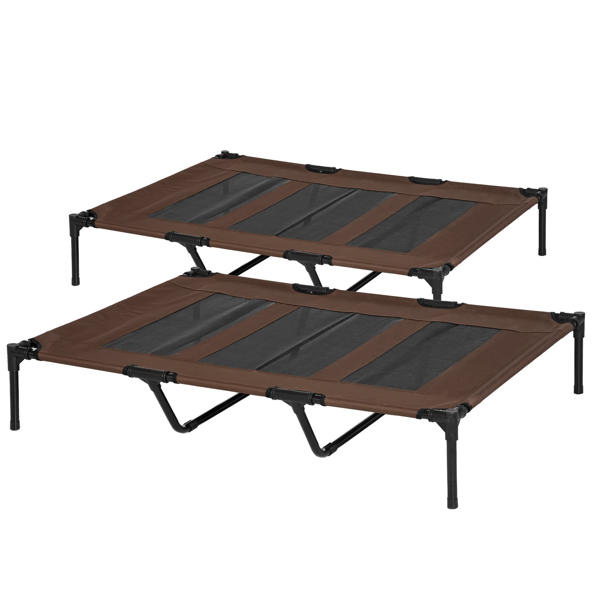 PawHut Lot de 2 Lits sur pieds XXL pour chien chat lit de camp animal 122L x 92l x 23H cm marron clair