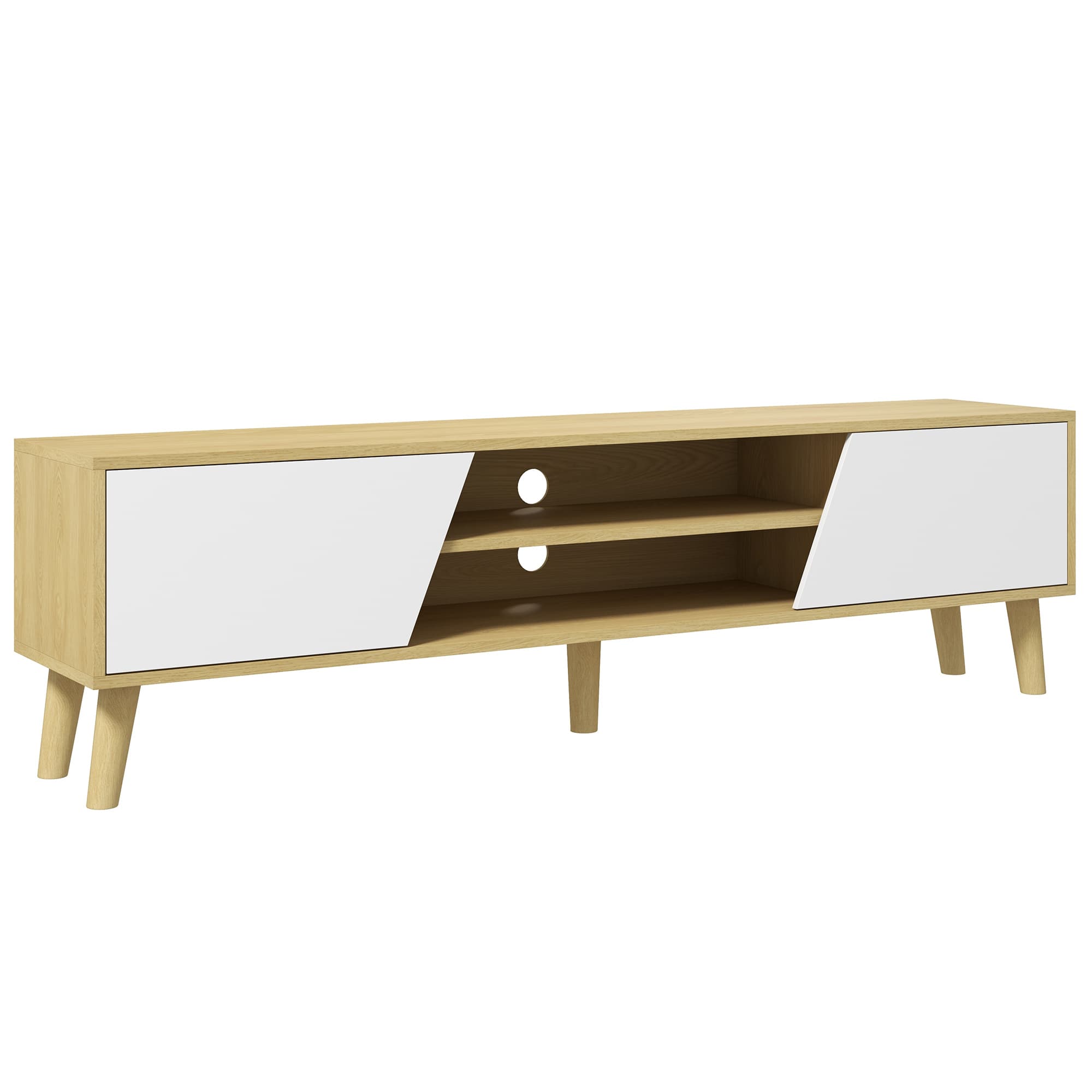 HOMCOM Meuble TV pour télévision jusqu'à 65 pouces design scandinave 2 portes 2 niches avec passe-câbles 150 x 30 x 42 cm Aosom France
