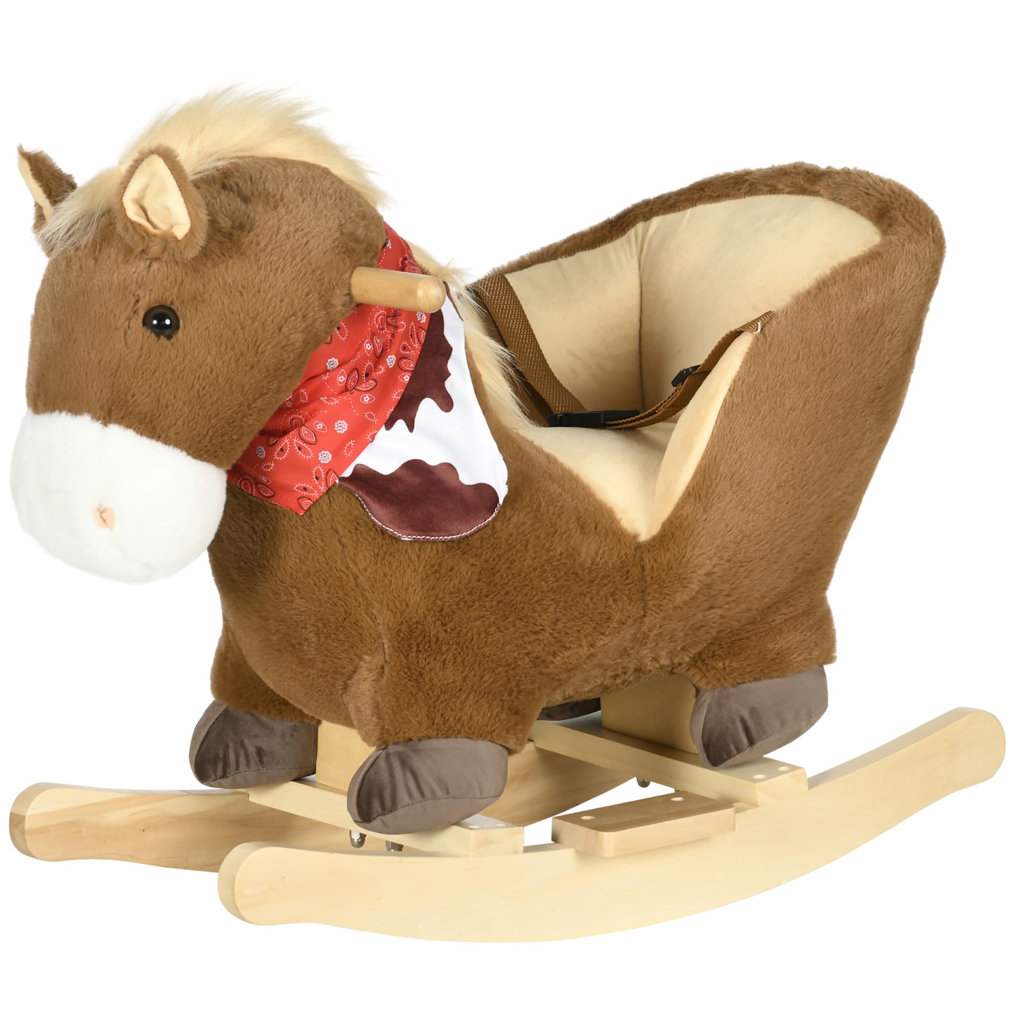 HOMCOM Cheval à bascule jouet à bascule fauteuil intégré ceinture de sécurité fonction sonore hennissement 18-36 mois marron